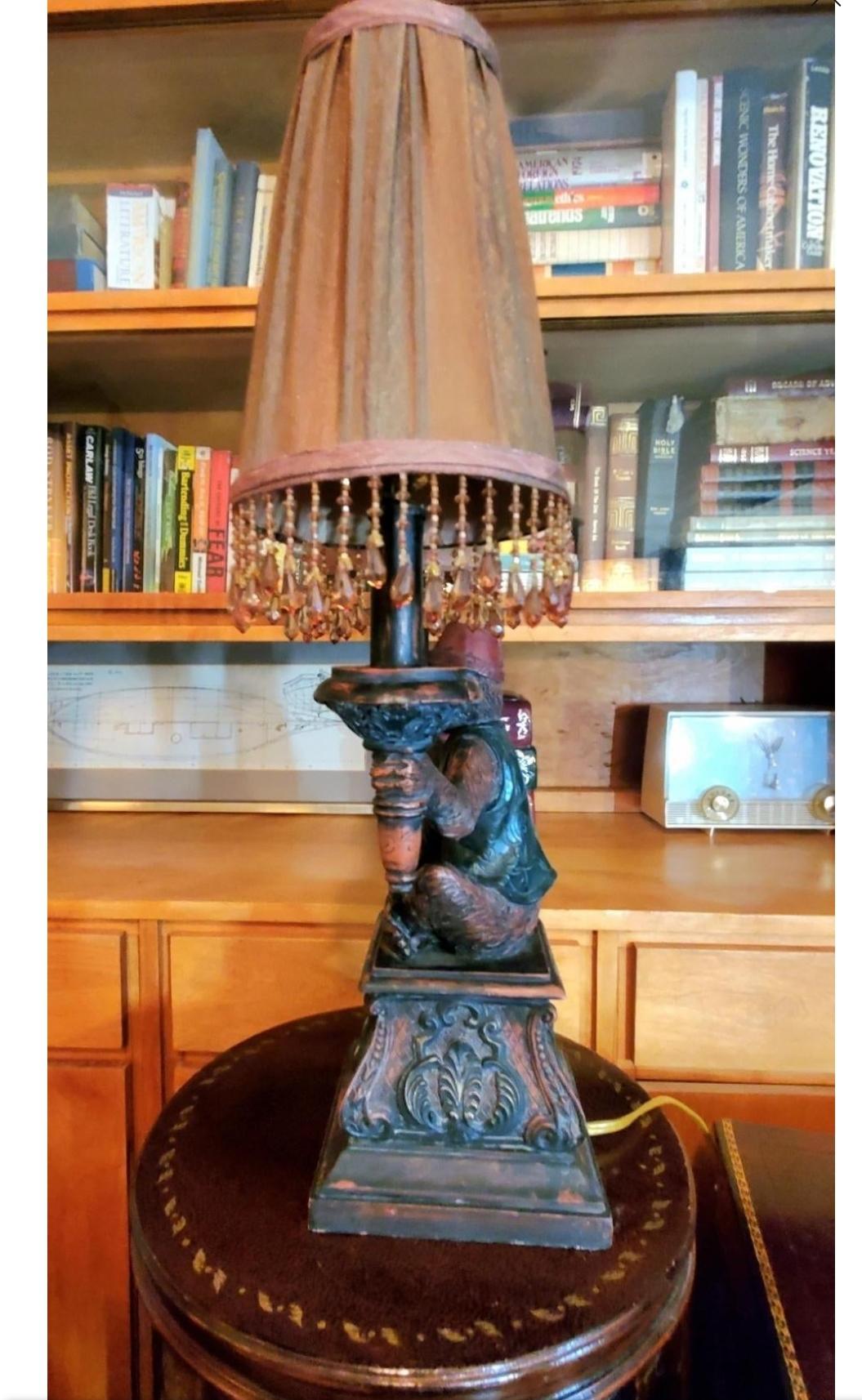 Resin Vintage Late 20th Century Maitland Smith Bellhop Monkey Dual Lamp