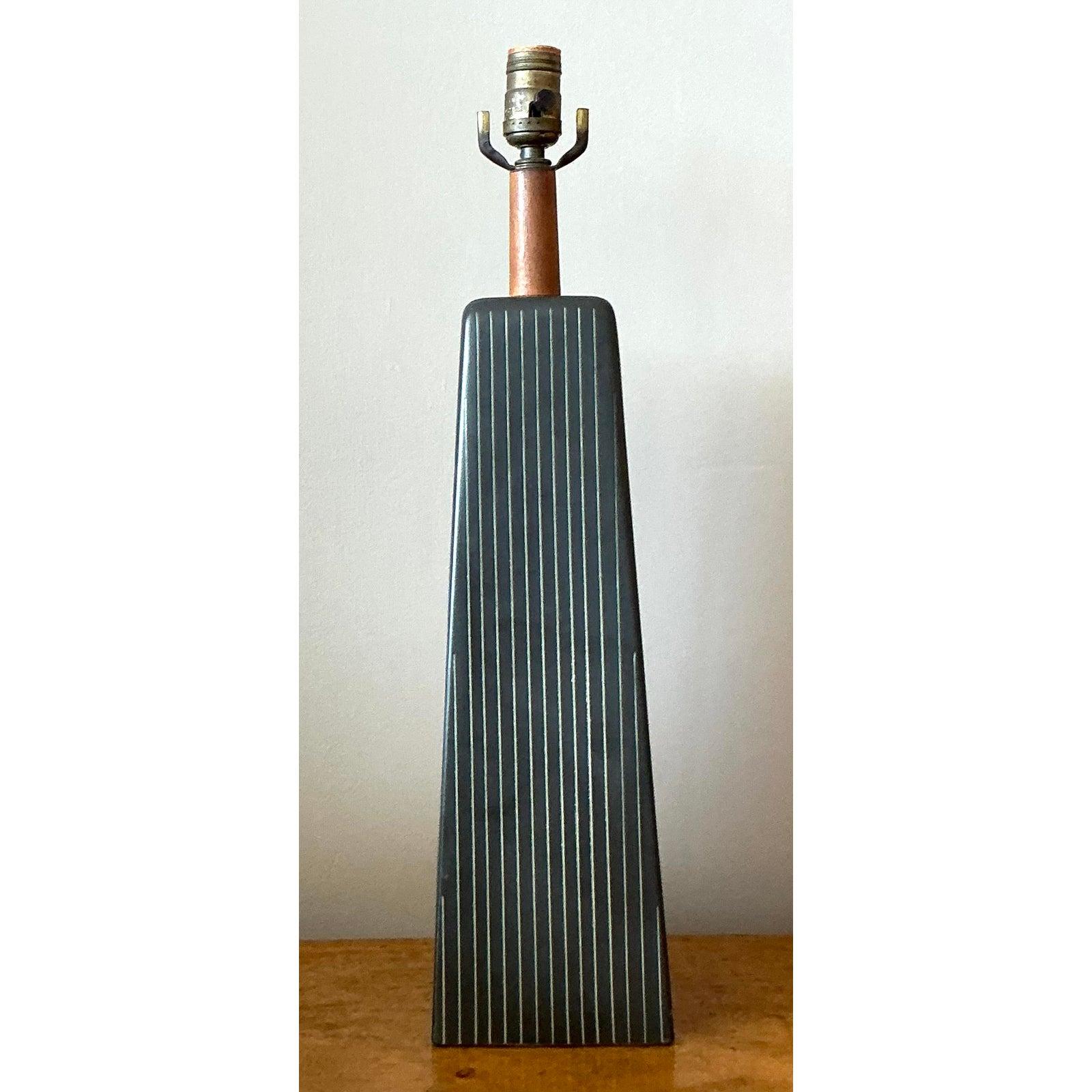 Pottery Vintage Late 20th Century Martz Pinstripe Lamp For Sale