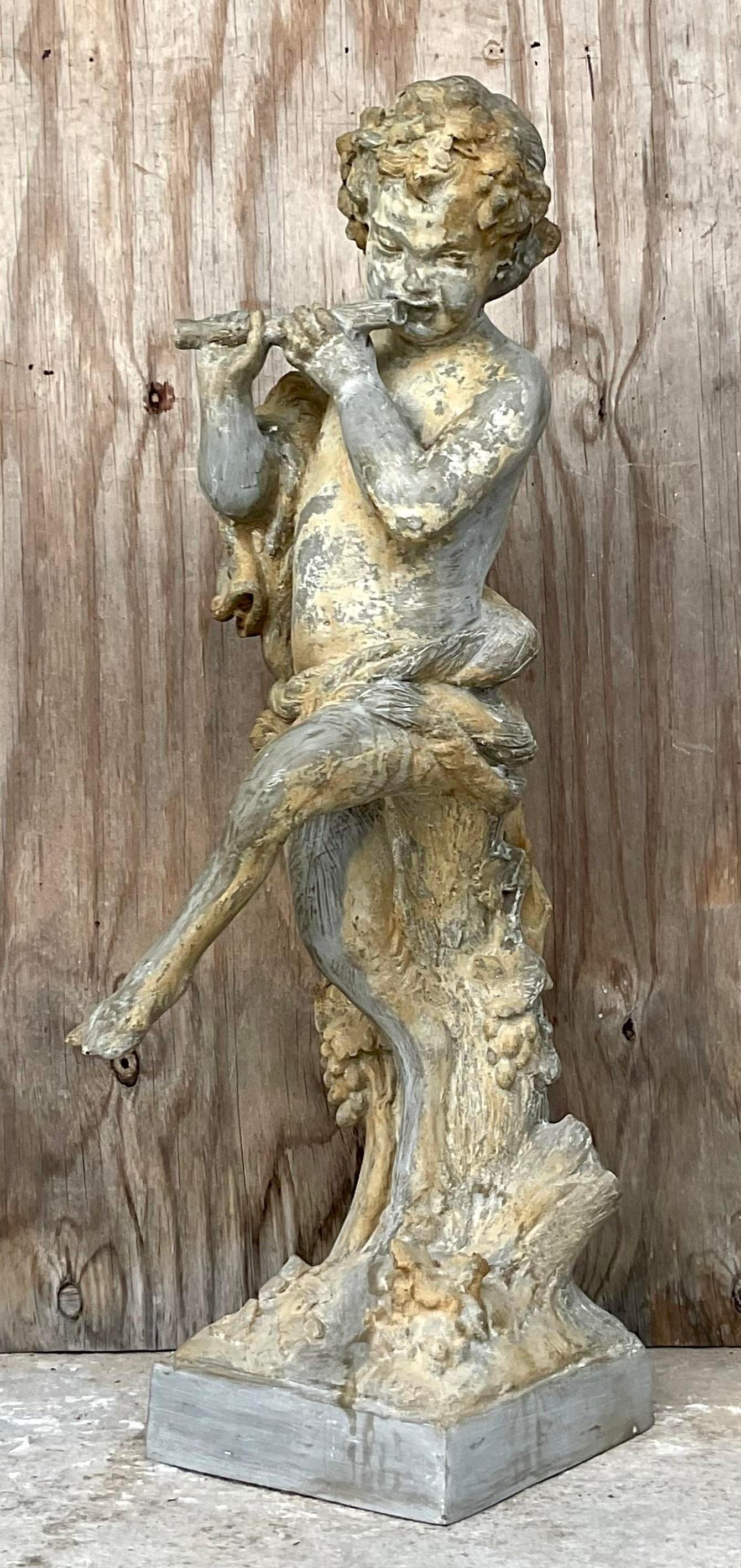 Hollywood Regency Vintage Late 20th Century Patinated Resin Wood Nymph Sculpture For Sale