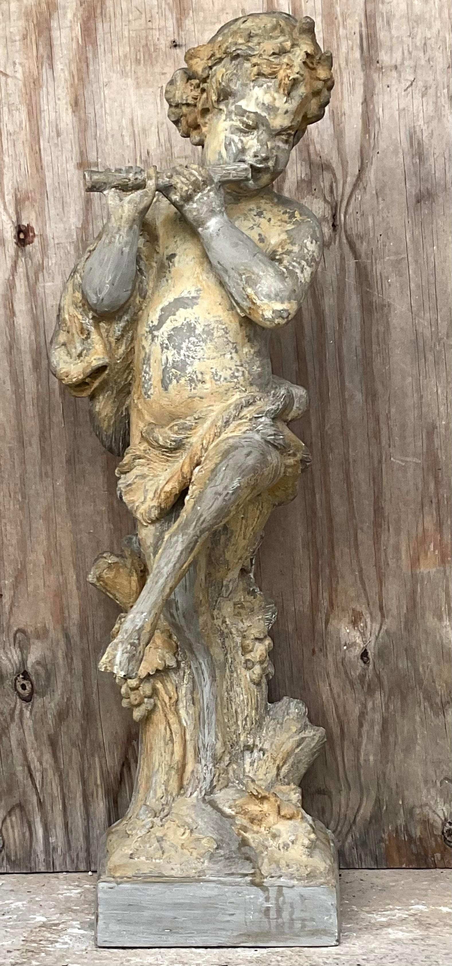 American Vintage Late 20th Century Patinated Resin Wood Nymph Sculpture For Sale