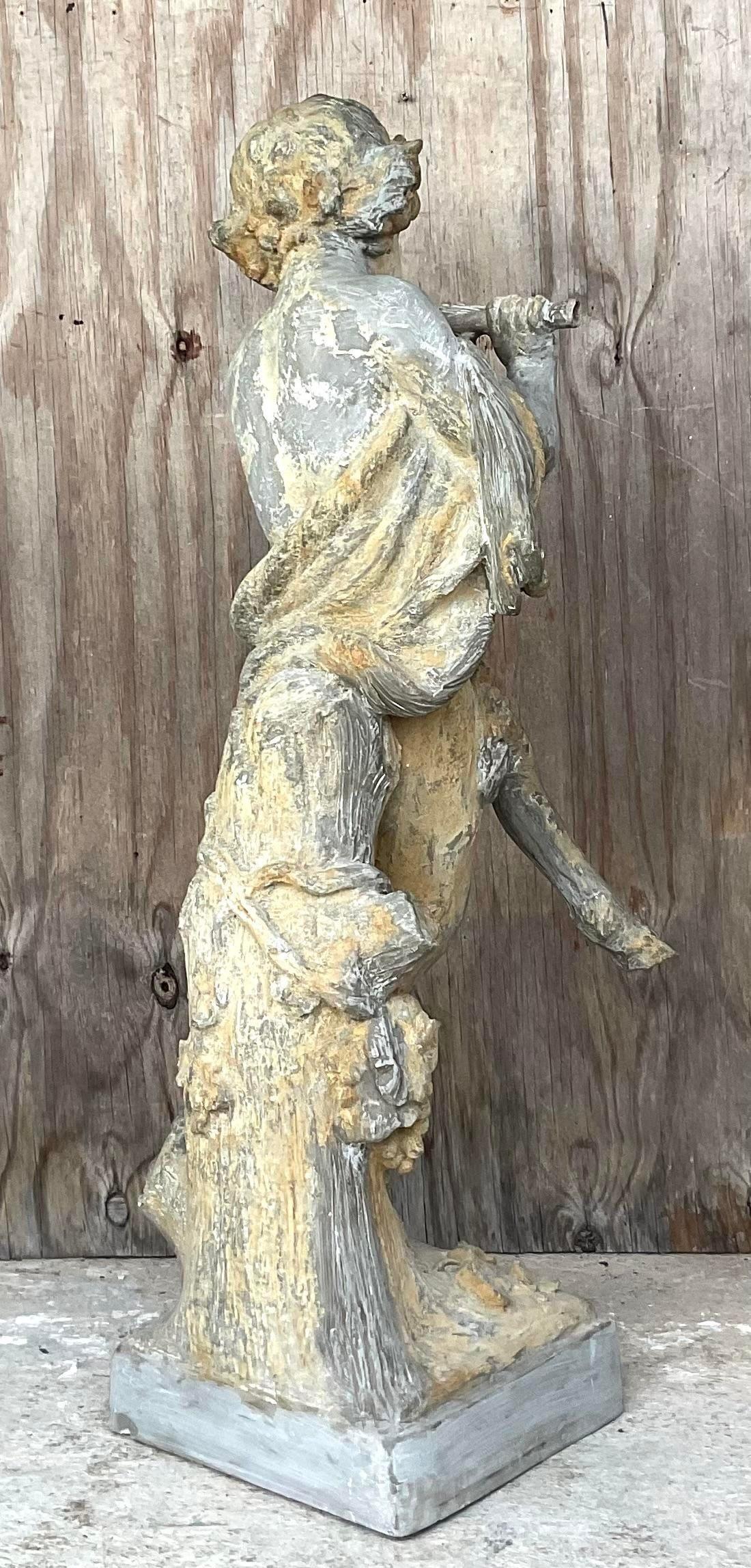 Vintage Late 20th Century Patinated Resin Wood Nymph Sculpture In Good Condition For Sale In west palm beach, FL