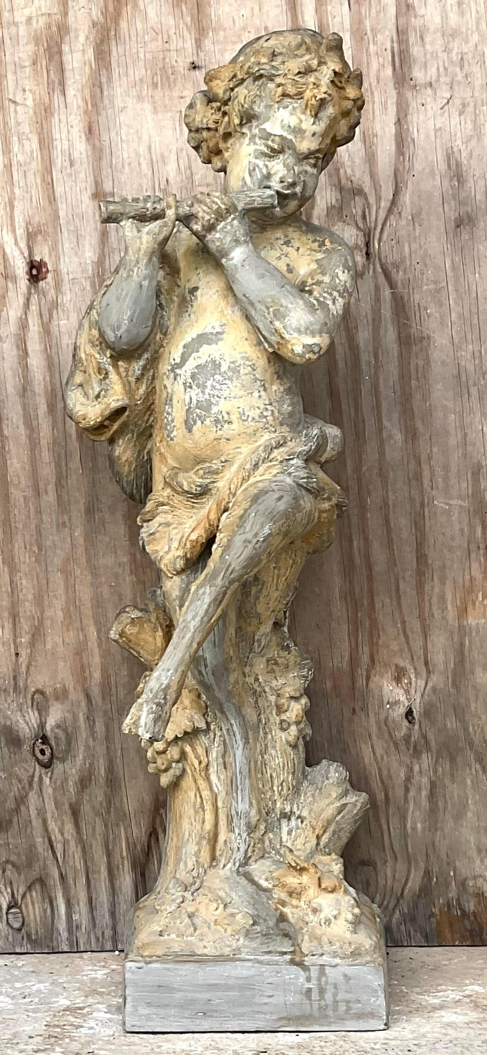 Vintage Late 20th Century Patinated Resin Wood Nymph Sculpture For Sale 1