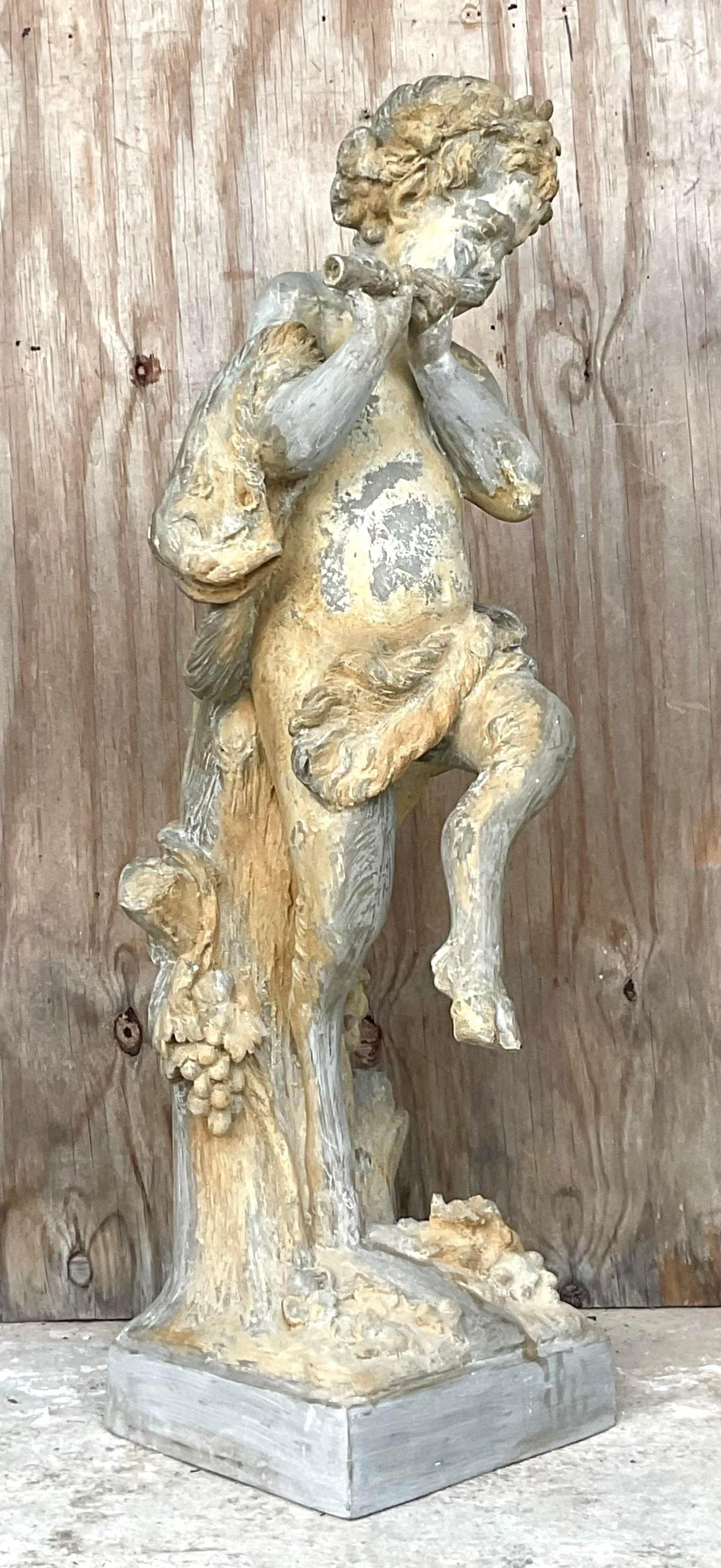 Vintage Late 20th Century Patinated Resin Wood Nymph Sculpture For Sale 2