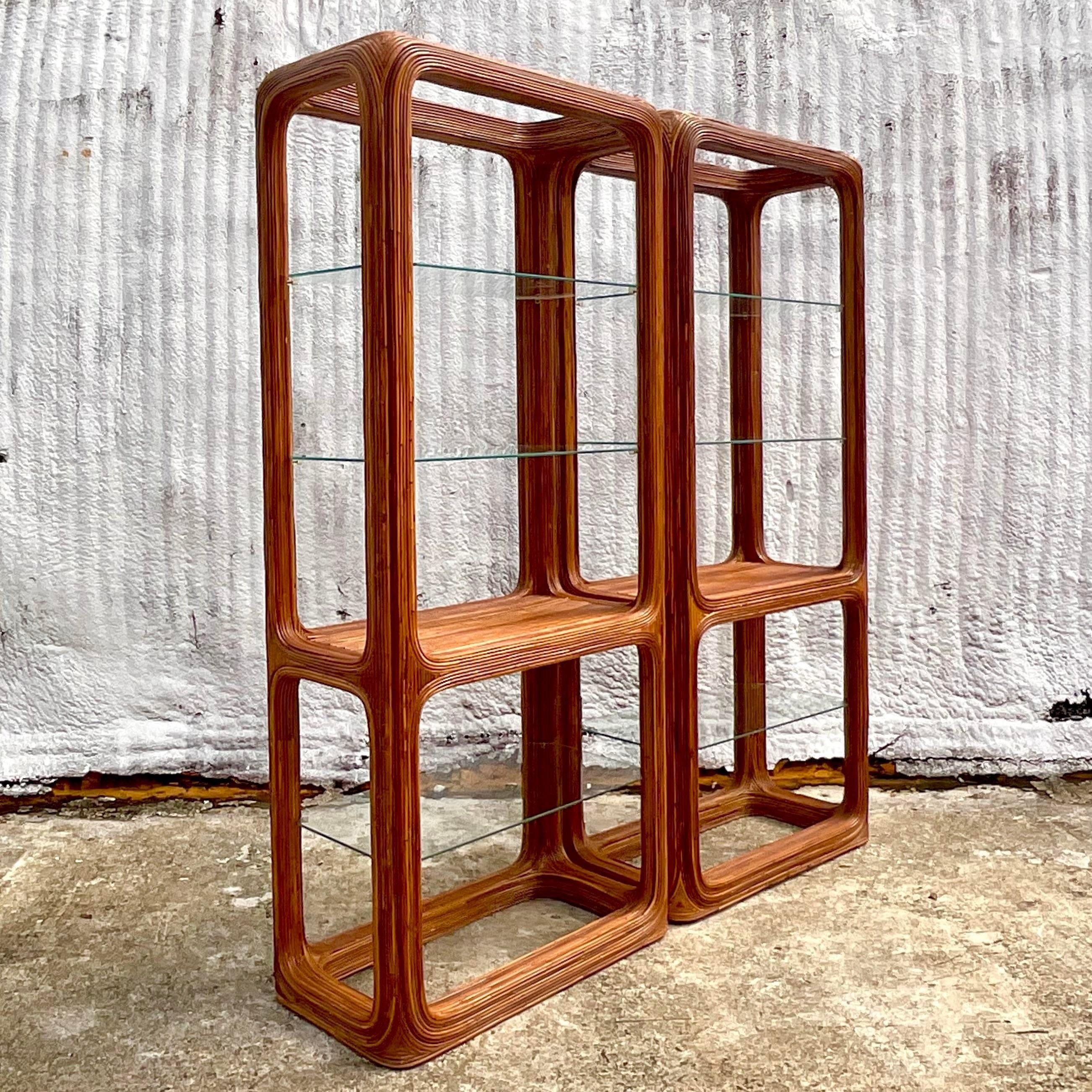 Philippine Vintage Late 20th Century Pencil Reed Etagere - a Pair For Sale