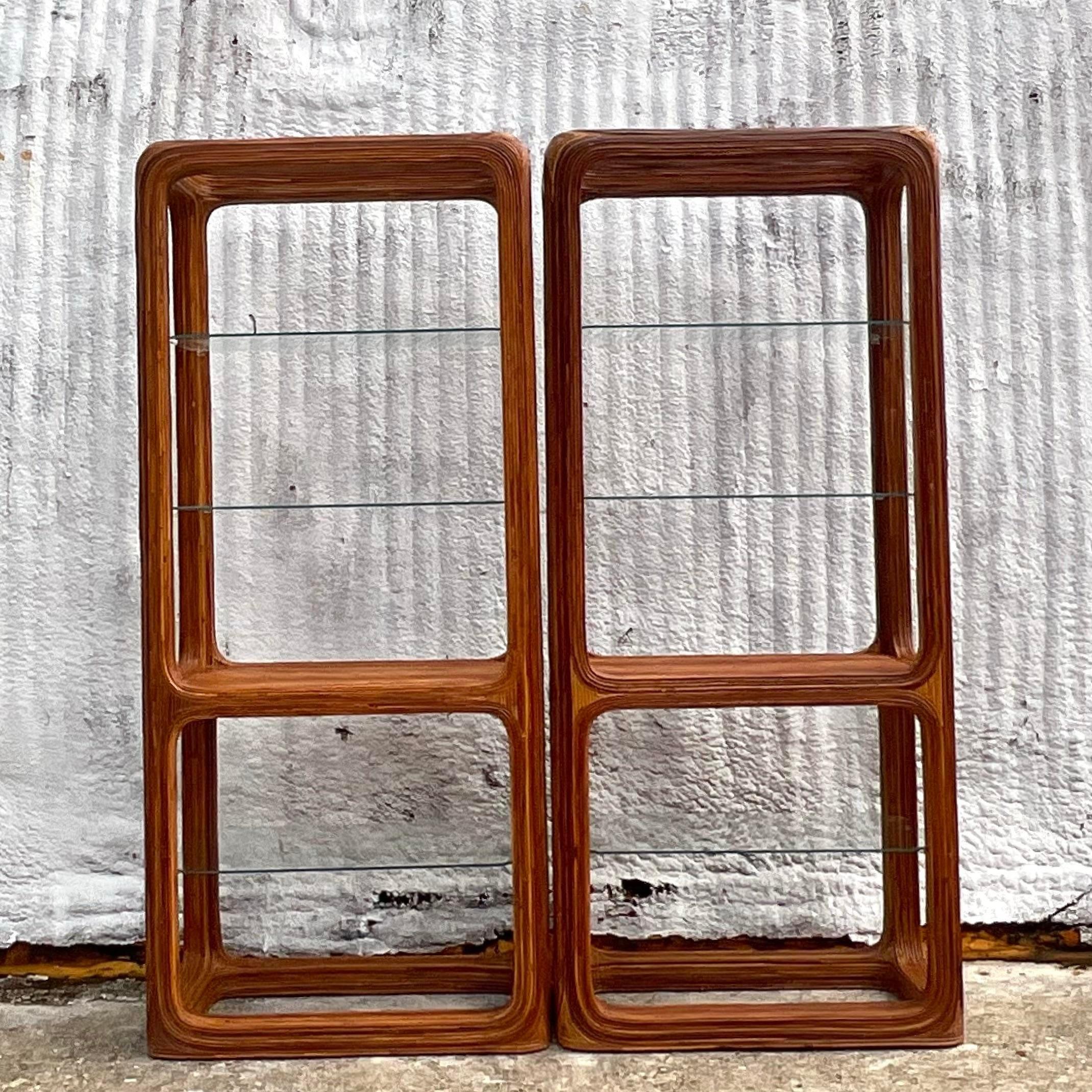 Vintage Late 20th Century Pencil Reed Etagere - a Pair For Sale 1
