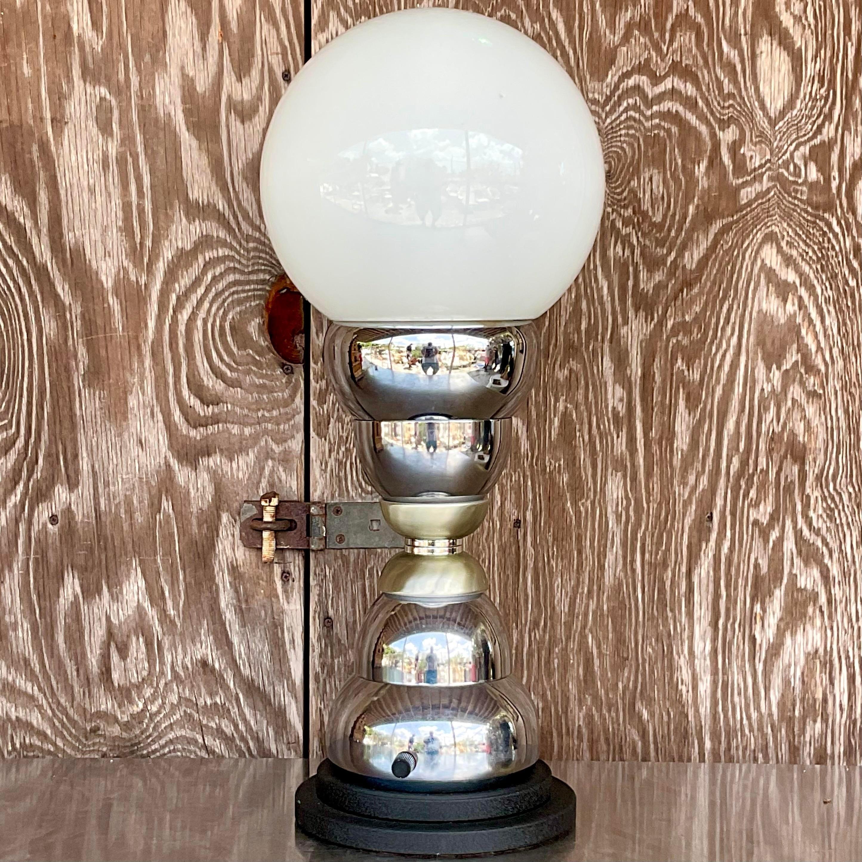 Vintage Late 20th Century Postmodern Chrome Table Lamp For Sale 1
