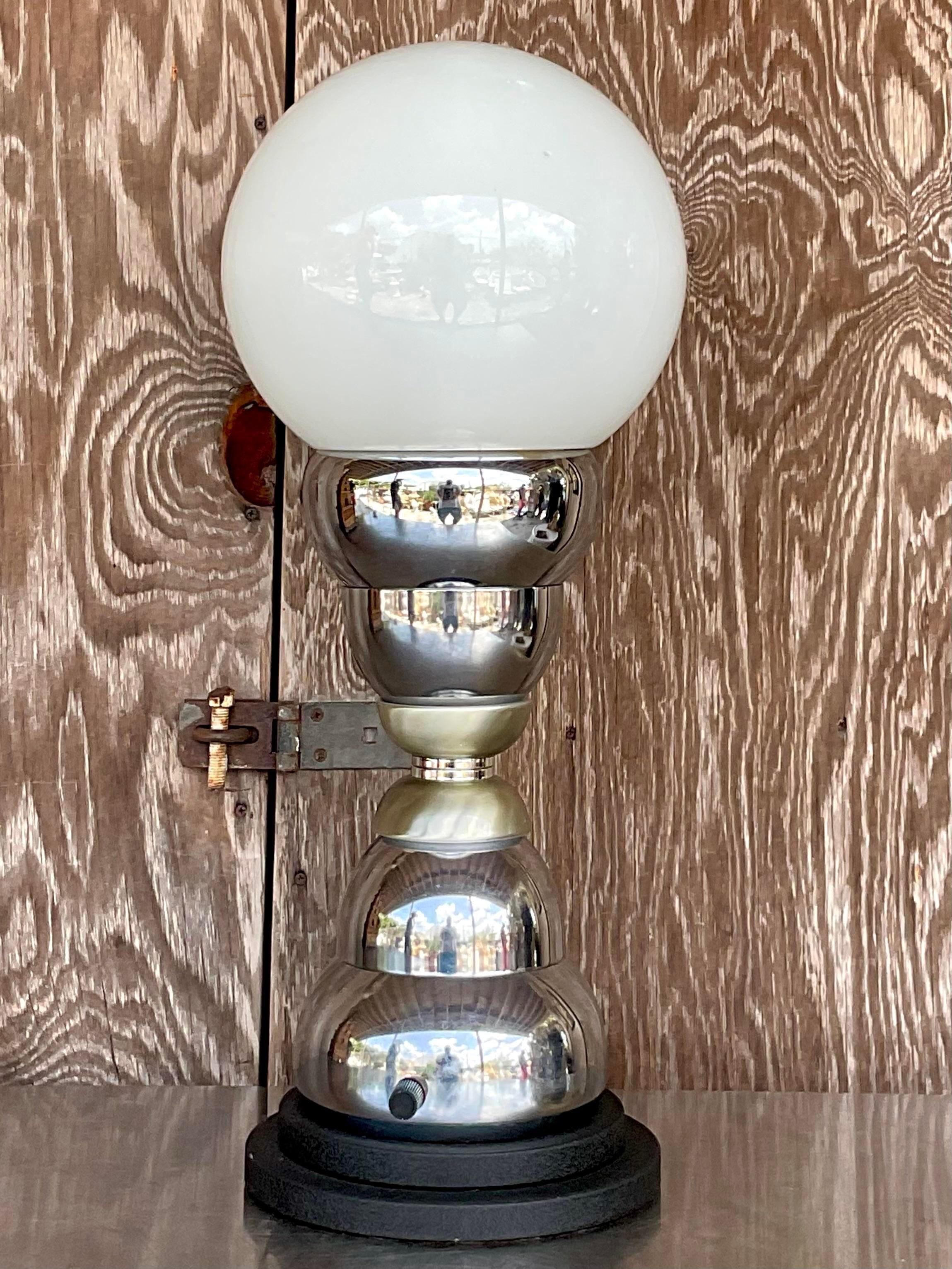 Vintage Late 20th Century Postmodern Chrome Table Lamp For Sale 2