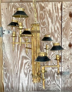 Vintage Late 20th Century Regency Gilt Bamboo Spiral Chandelier