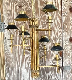 Vintage Late 20th Century Regency Gilt Bamboo Spiral Chandelier