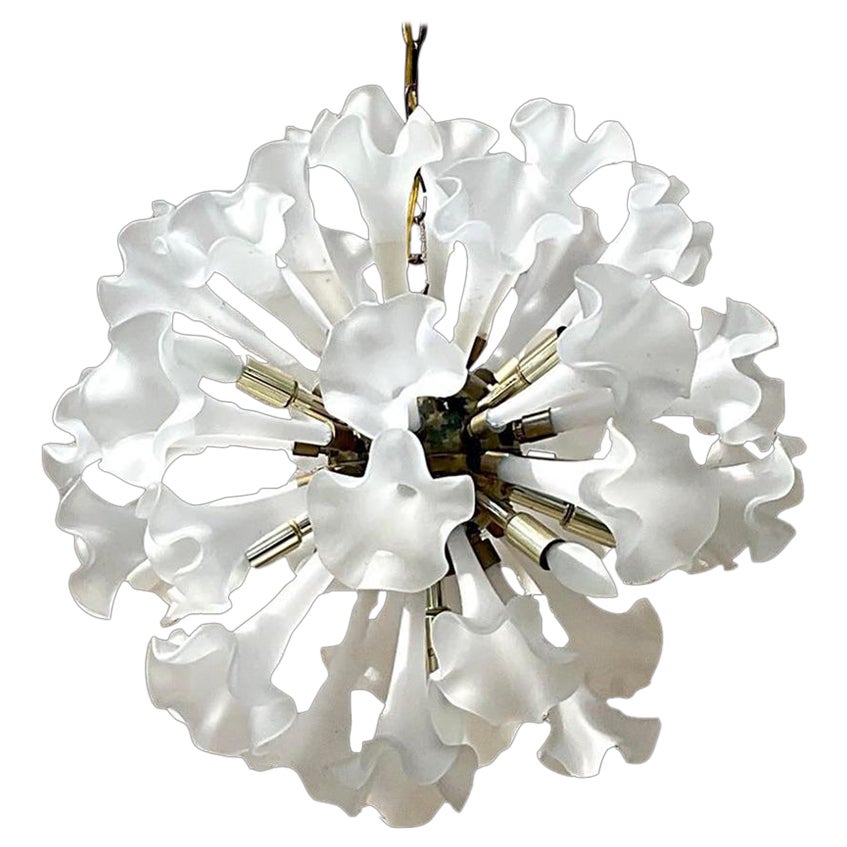 Vintage Late 20th Century Regency Murano Frosted Floral Sputnik Chandelier