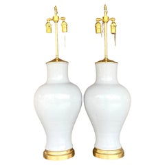 Vintage Late 20th Century Regency Textured Glazed Ceramic Table Lamps, a Pair