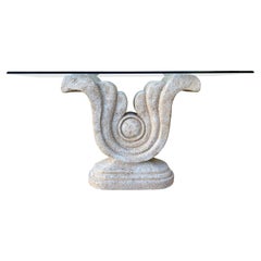 Vintage Late 20th Century Sculptural Faux Stone Console Table W/ Glass. C 1980s