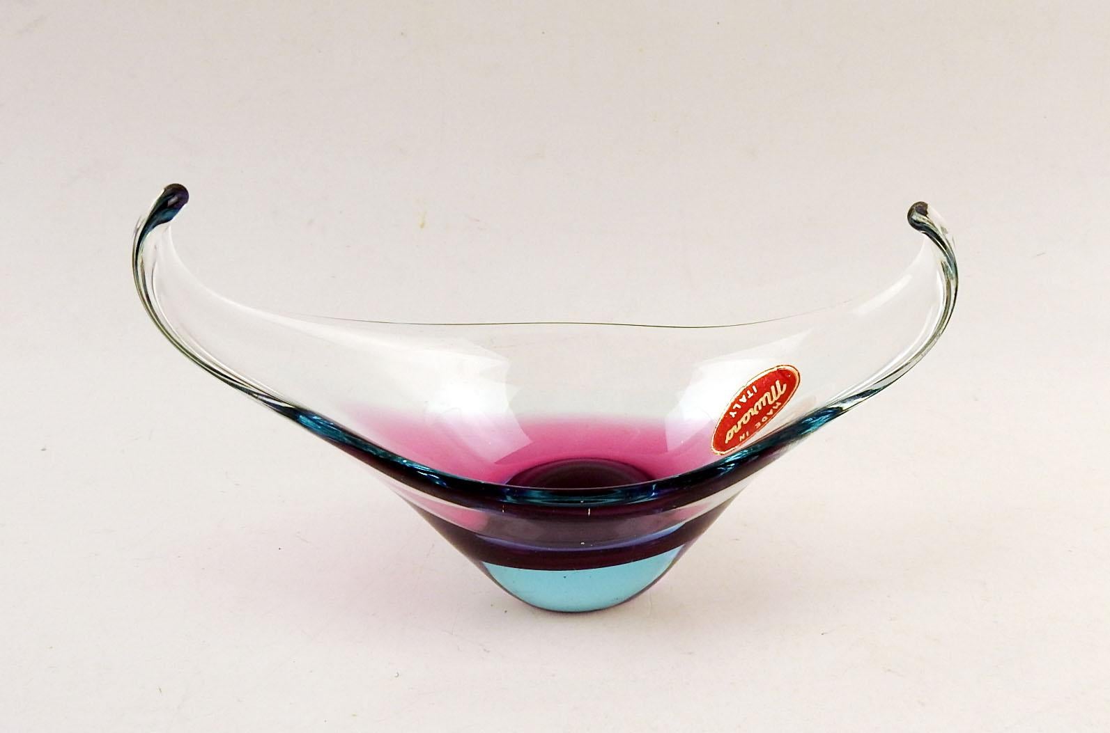 Vintage Late 20th Century Small Murano Stretch Glass Purple Ombre Bowl In Good Condition For Sale In Seguin, TX