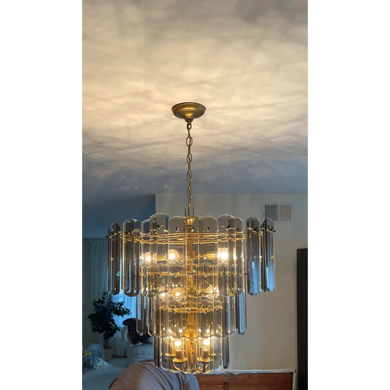 Vintage Late 20th Century Smoked Beveled Glass 3 Tier Chandelier For ...