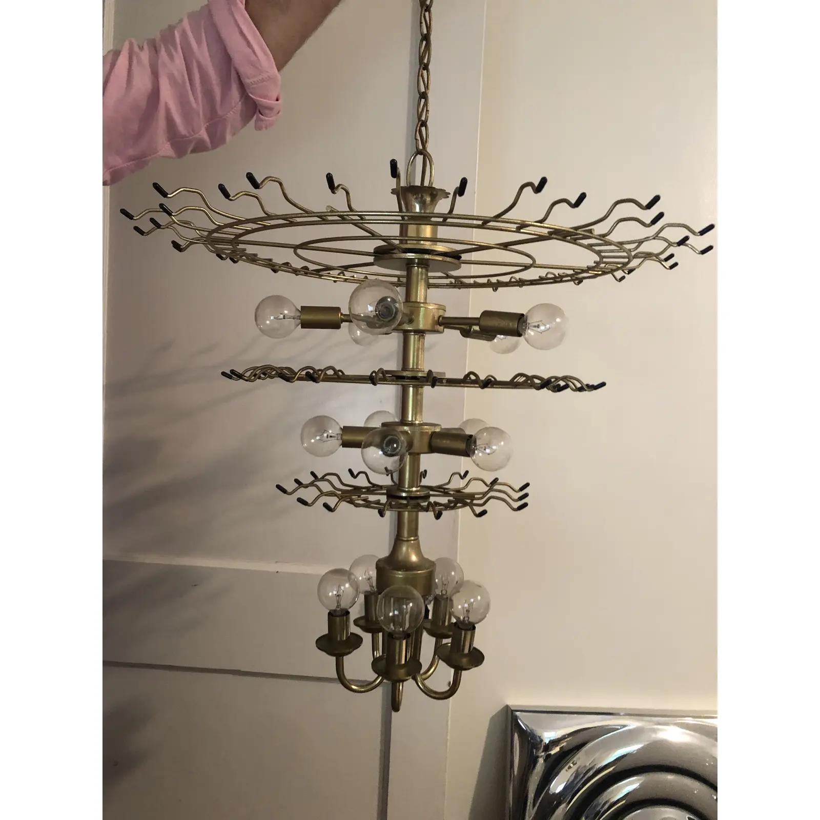 Mid-Century Modern Vintage Late 20th Century Smoked Beveled Glass 3 Tier Chandelier