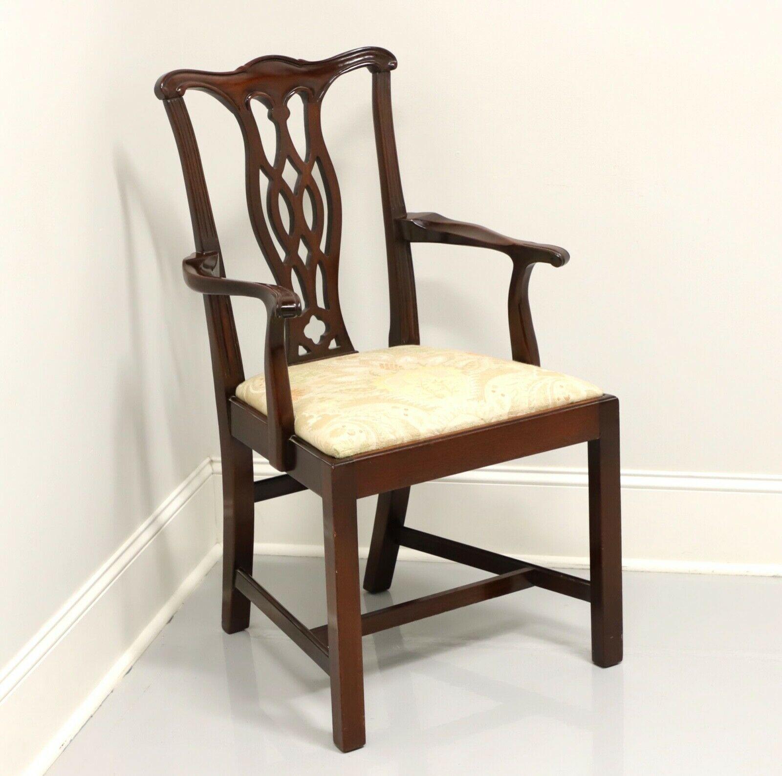 Late 20th Century Solid Mahogany Straight Leg Chippendale Armchair For Sale 4
