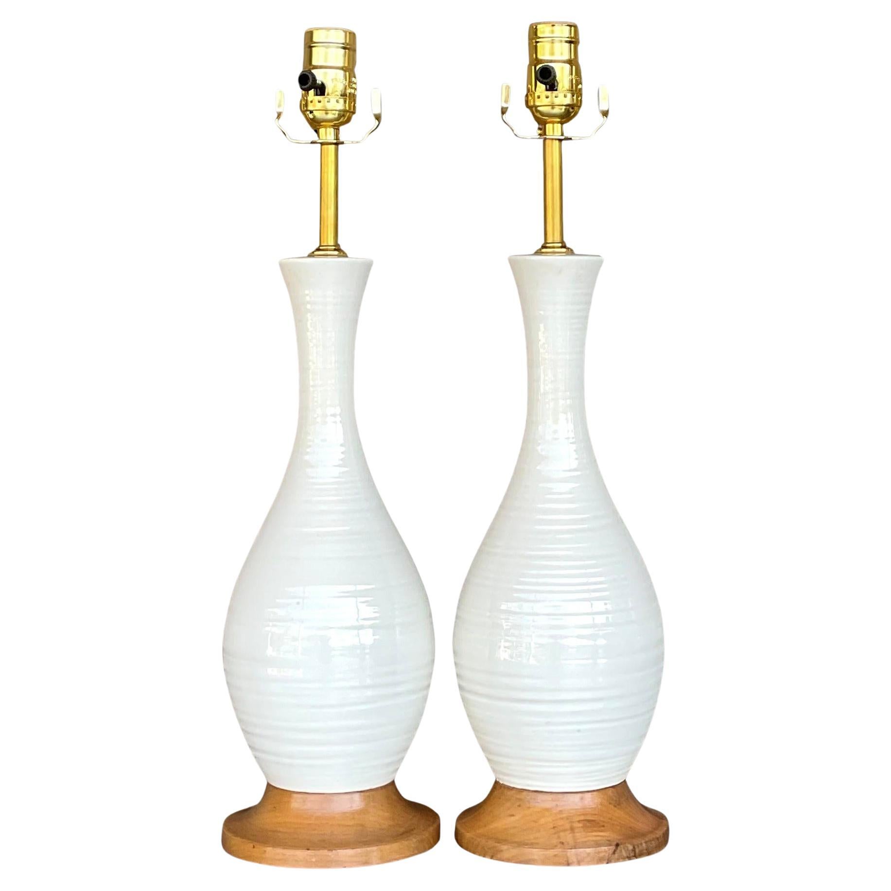 Vintage Late 20th Century Rad gedreht Keramik-Lampen - ein Paar im Angebot