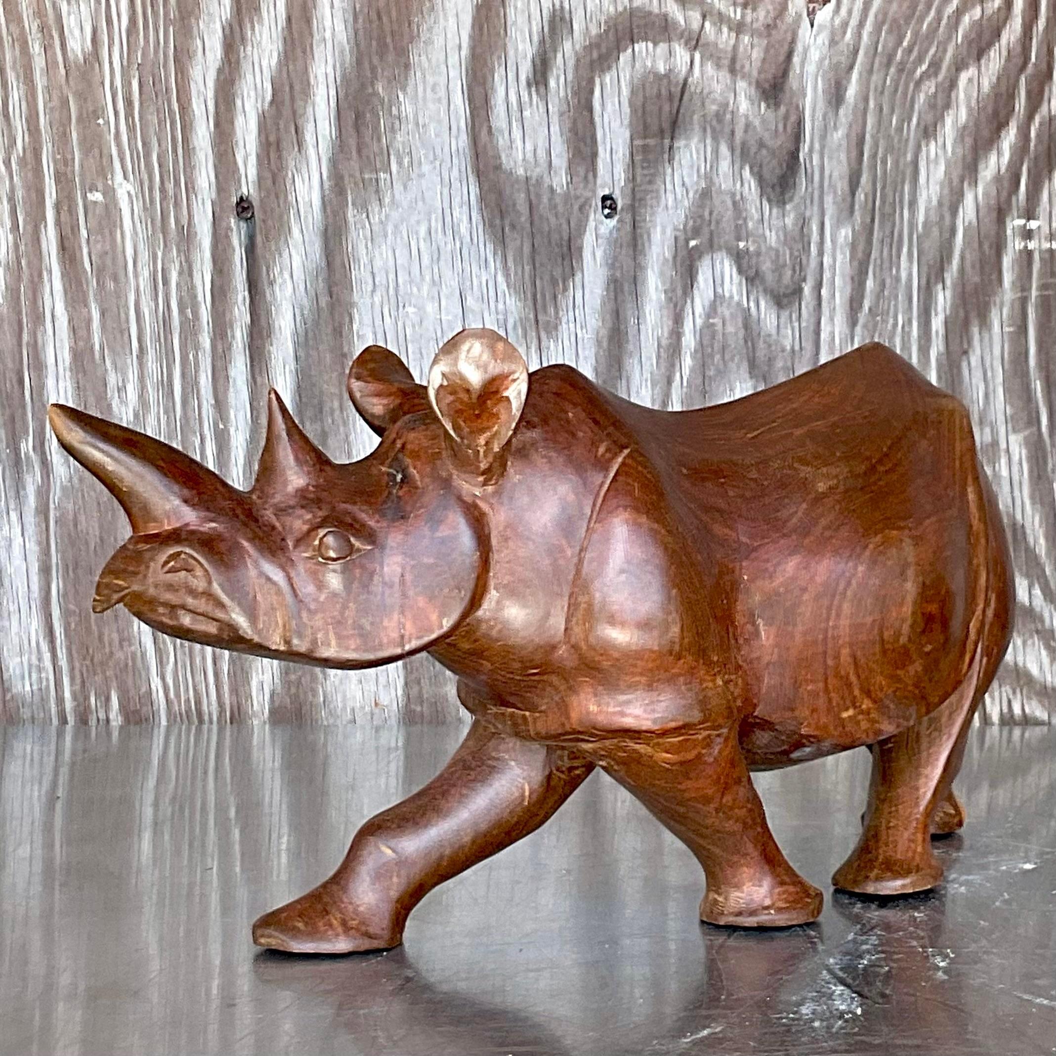 North American Vintage Late 20th Century Wood Rhino For Sale