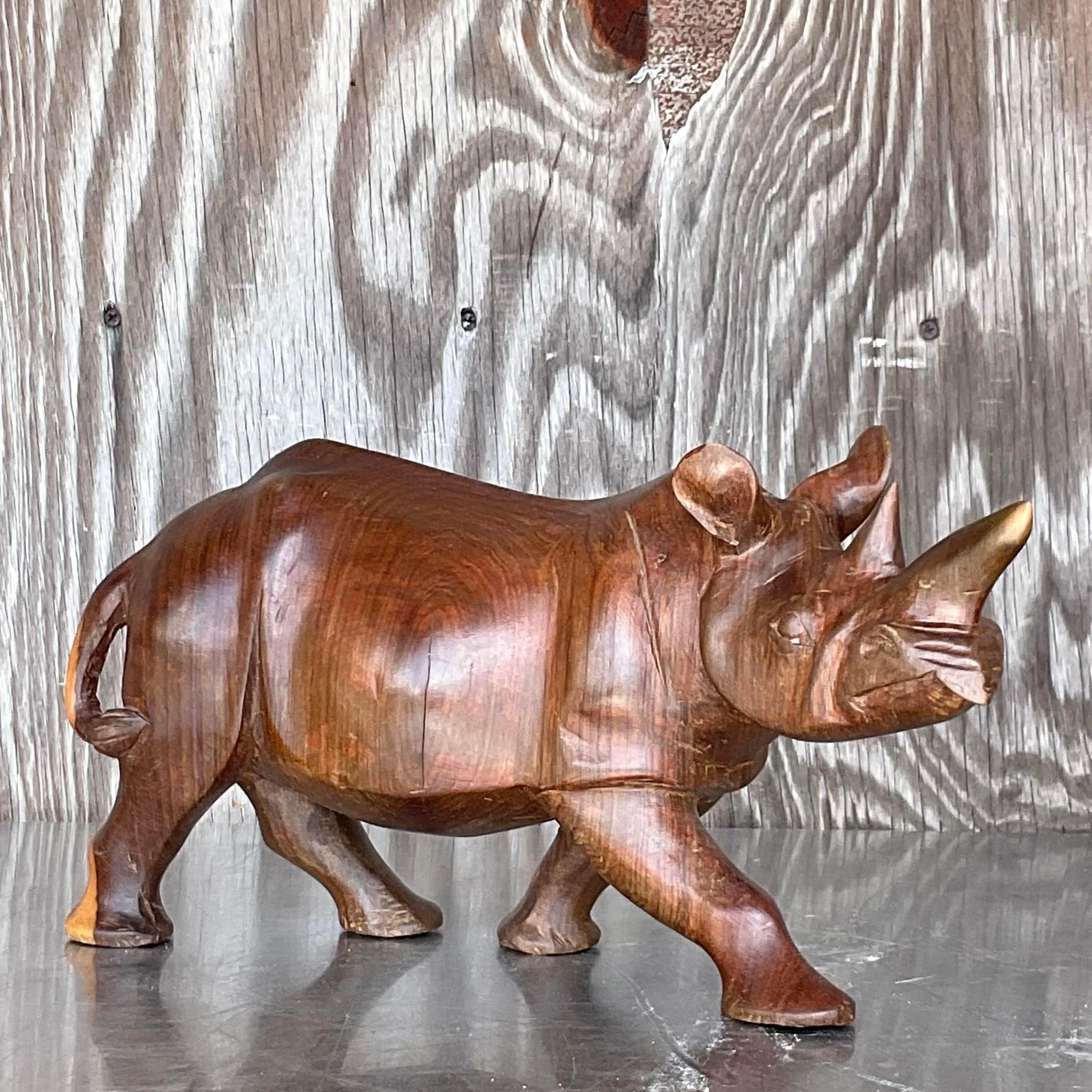 Vintage Late 20th Century Wood Rhino For Sale 1