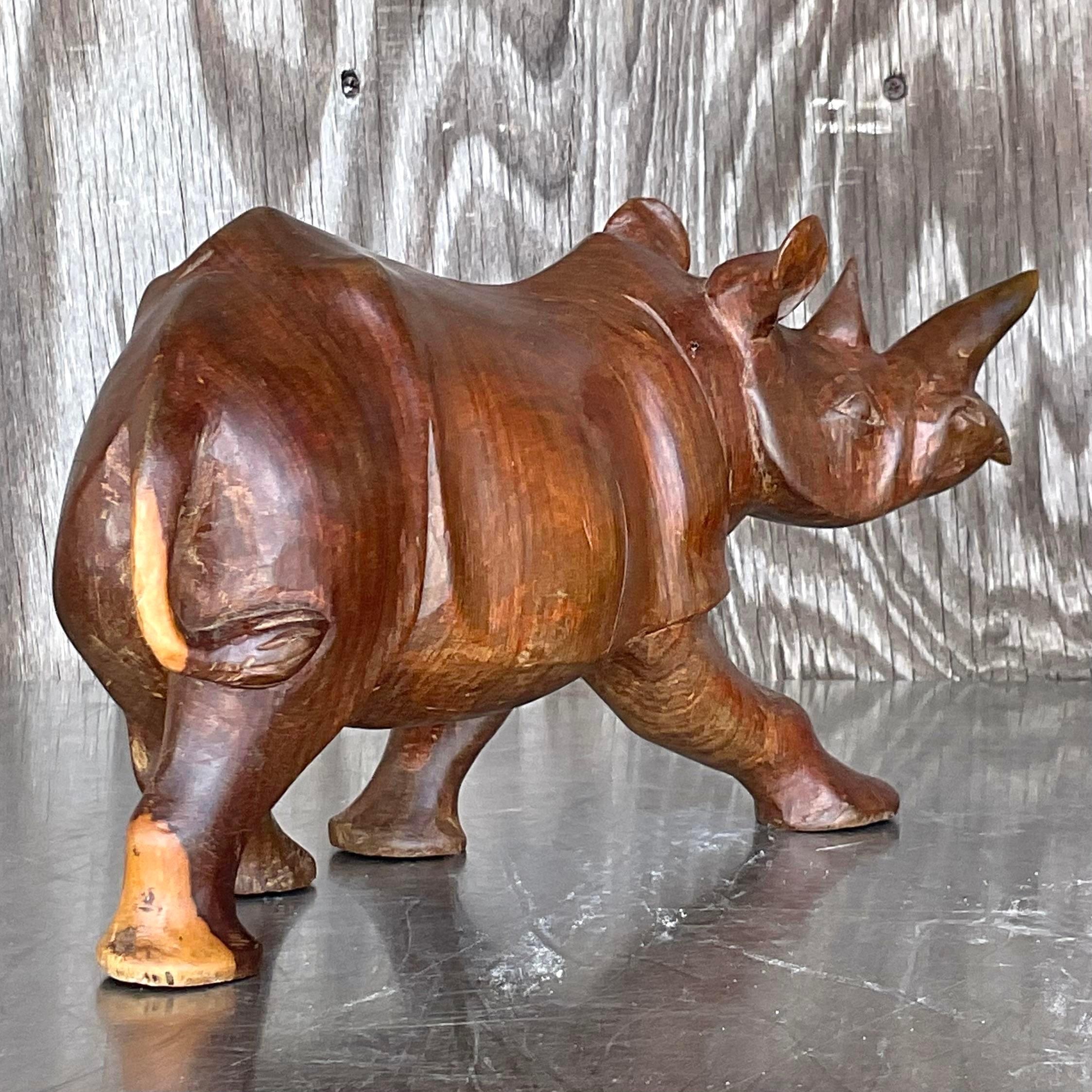 Vintage Late 20th Century Wood Rhino For Sale 2