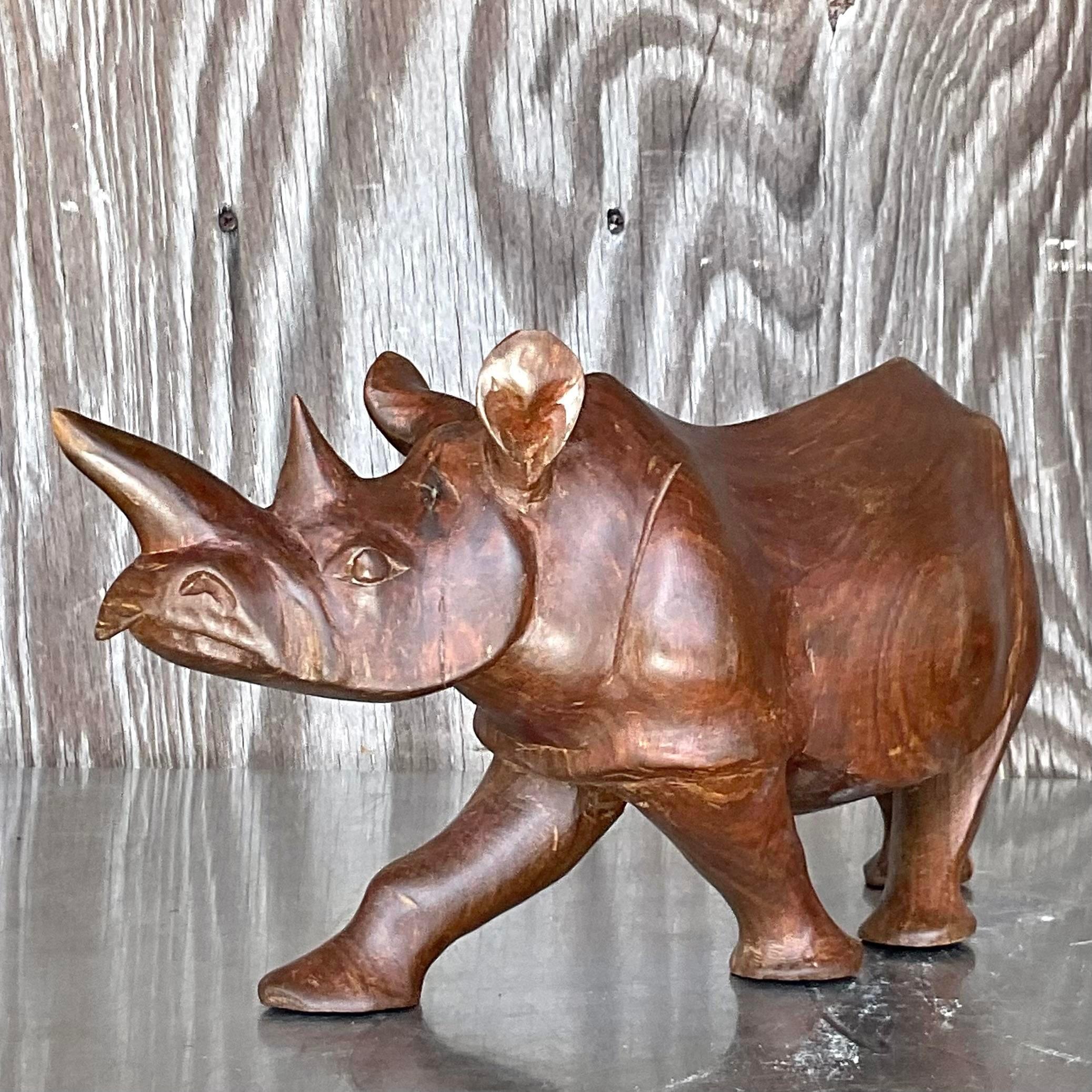 Vintage Late 20th Century Wood Rhino For Sale 3