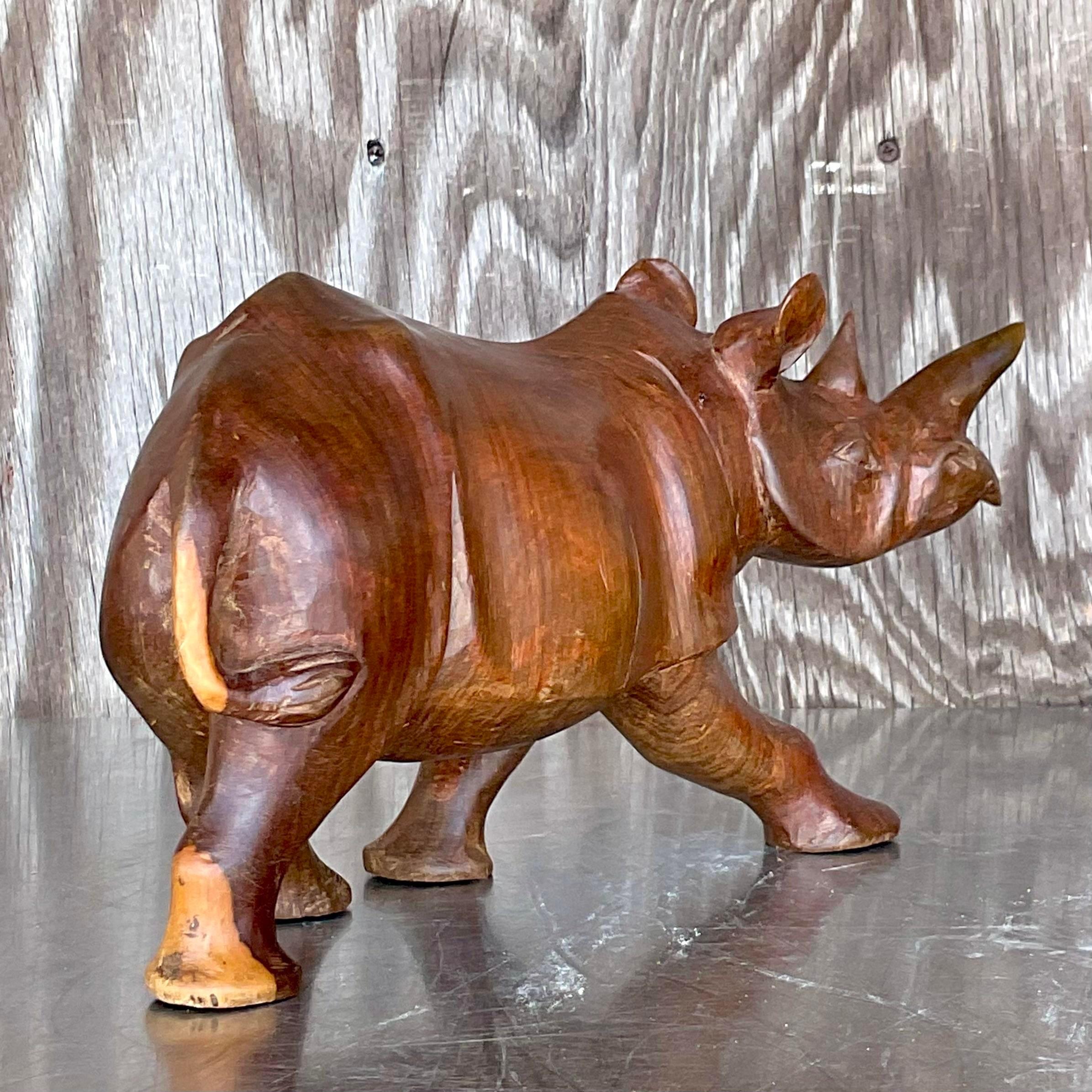 Vintage Late 20th Century Wood Rhino For Sale 4