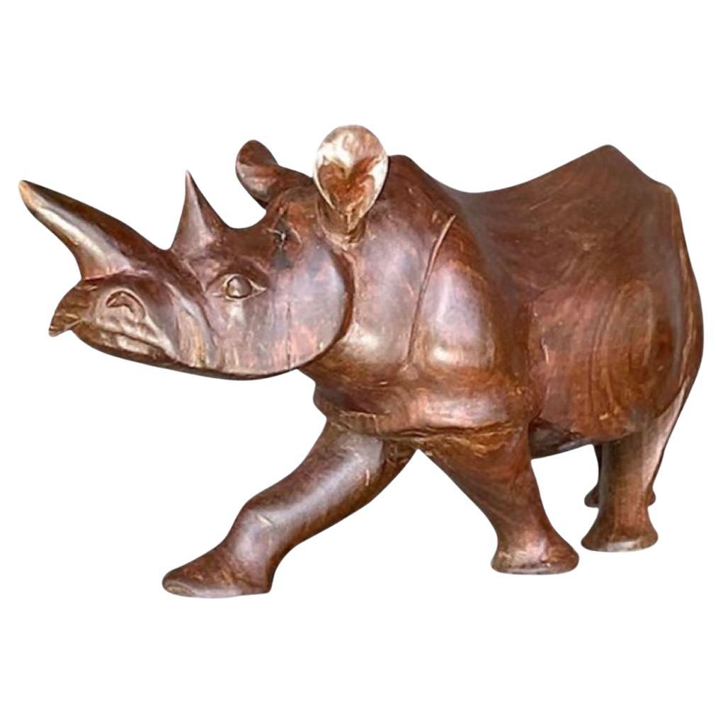 Vintage Late 20th Century Wood Rhino For Sale