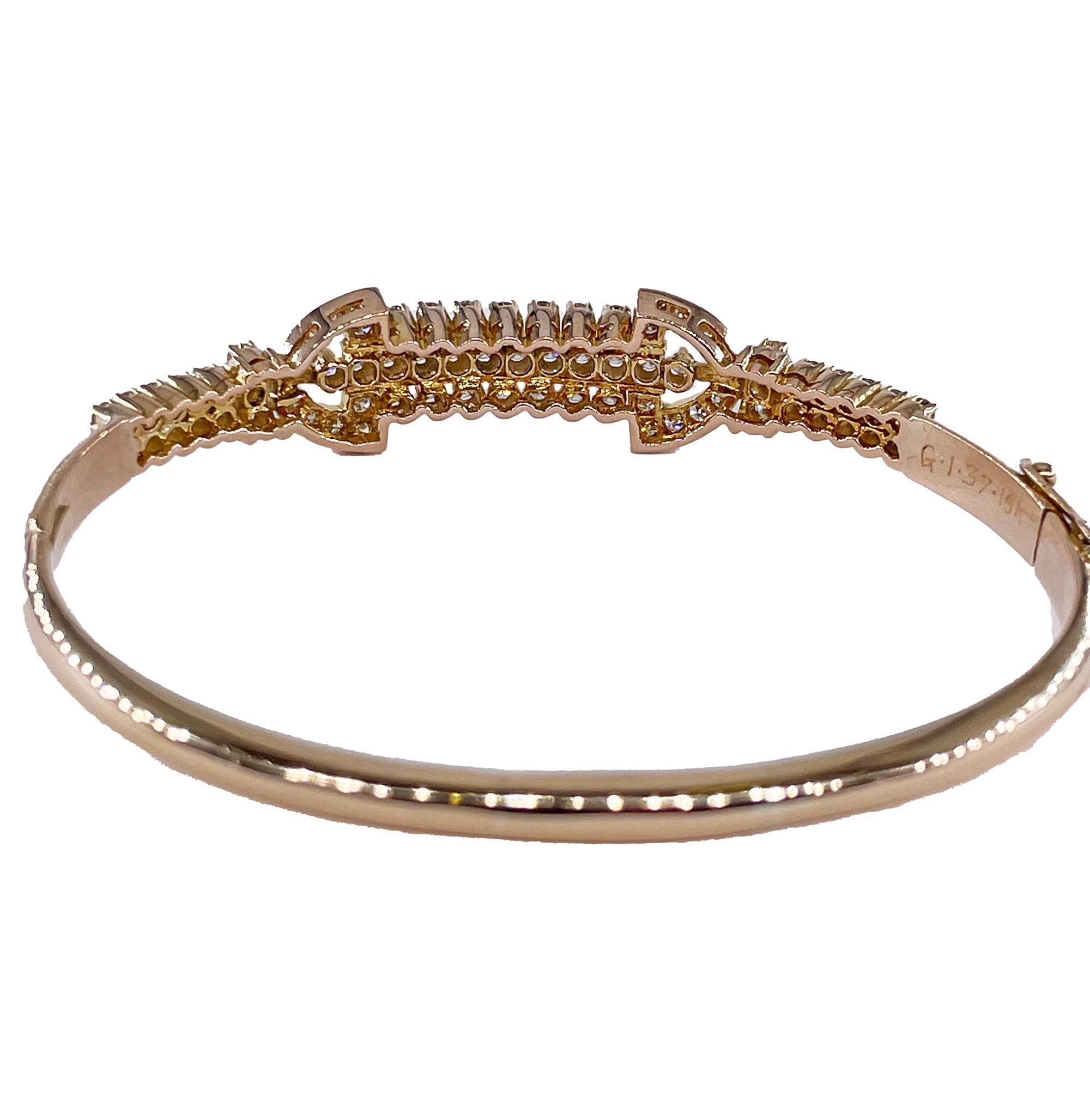 Women's Vintage Late Art Deco 1.50ctw Diamond Bangle Hinged 18K Gold Bracelet For Sale