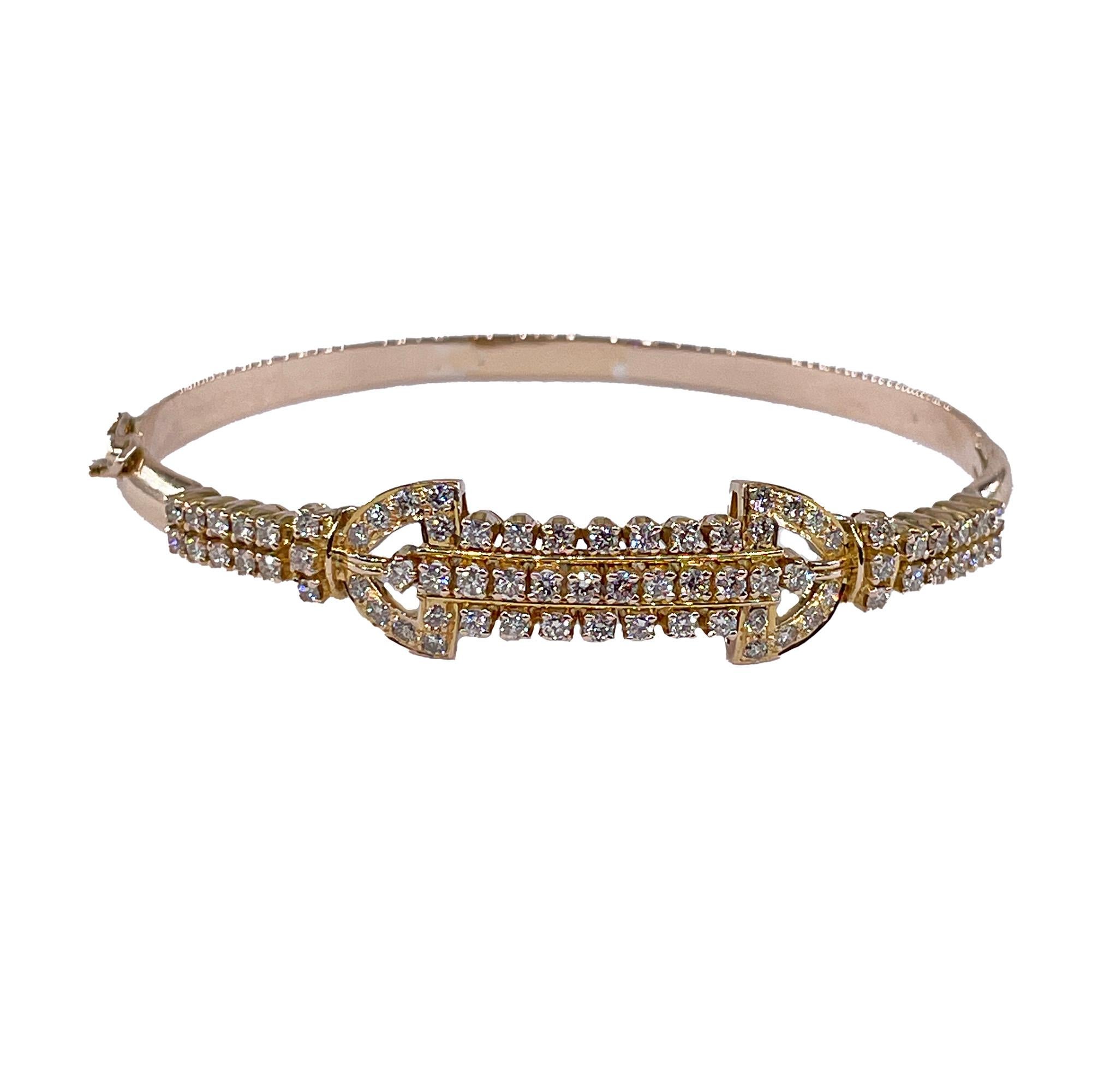 Vintage Late Art Deco 1.50ctw Diamond Bangle Hinged 18K Gold Bracelet For Sale 2