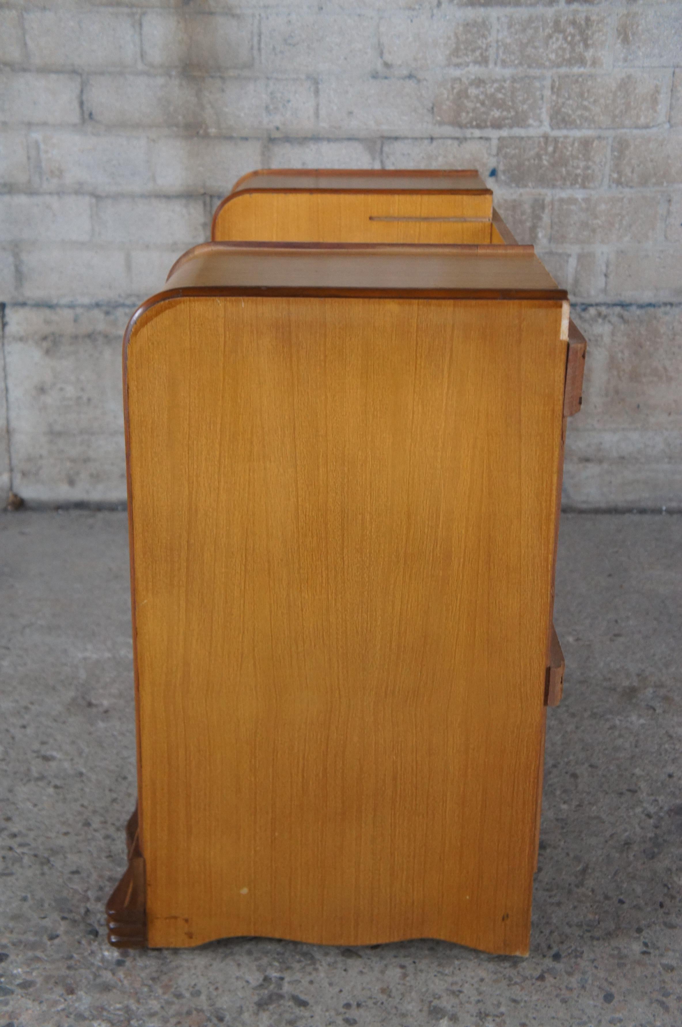 Vintage Late Art Deco Mahogany Waterfall Vanity Dressing Table & Bench Bakelite 3