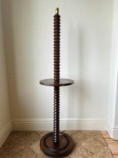 Vintage Late Deco Turned Oak Floor Lamp, Charles Dudouyt Style, France C.1930 40
