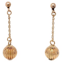 1970s Mid-Century Modern 14K Gold Textured Ball Dangle Earrings