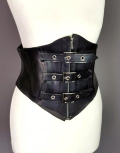 Vintage Latex corset belt, goth grunge, Buckle design