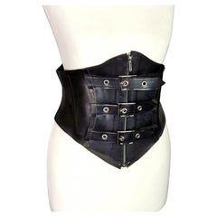 Vintage Latex corset belt, goth grunge, Buckle design 