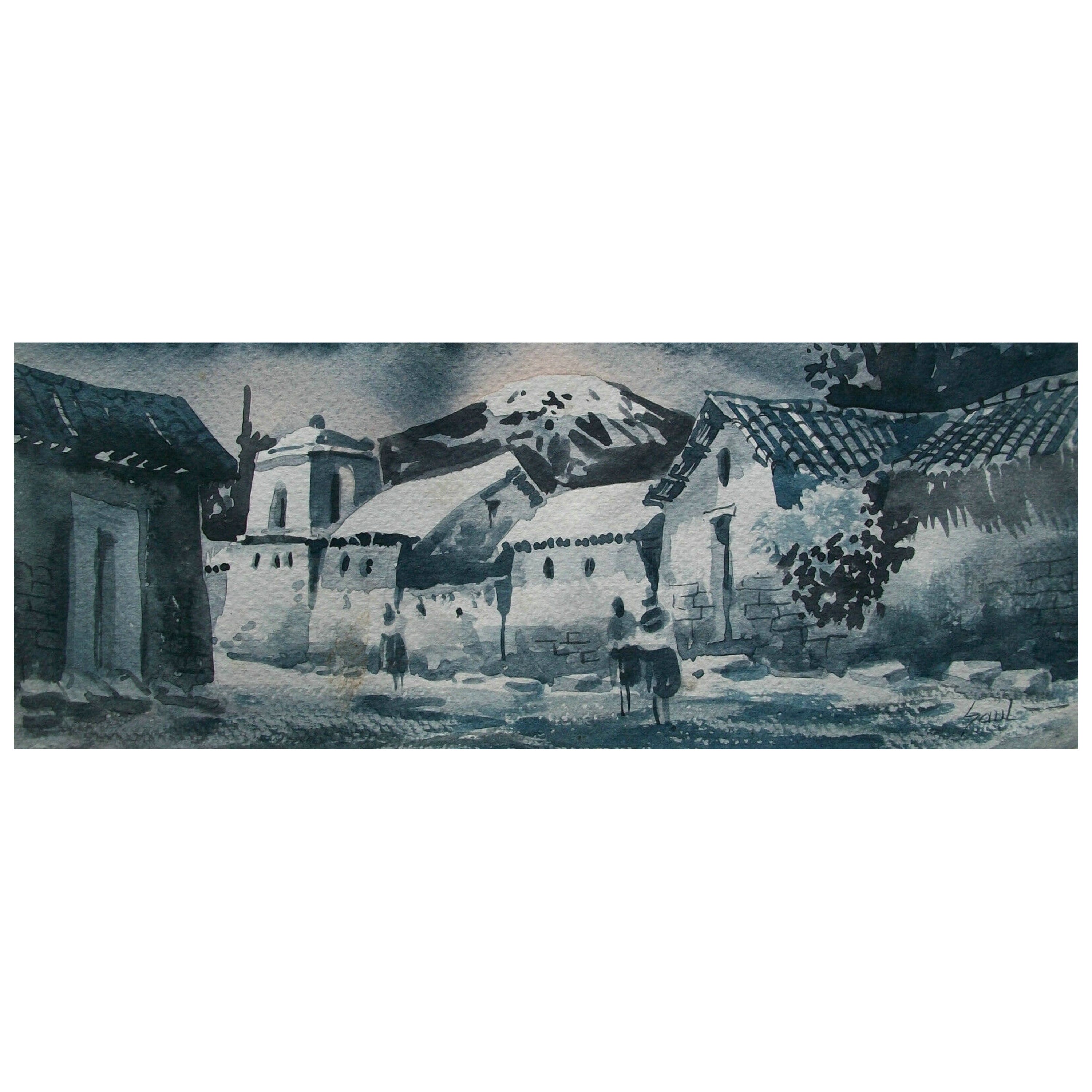 Vintage Latin American Watercolor Painting - Untitled - Signed - Circa 2000