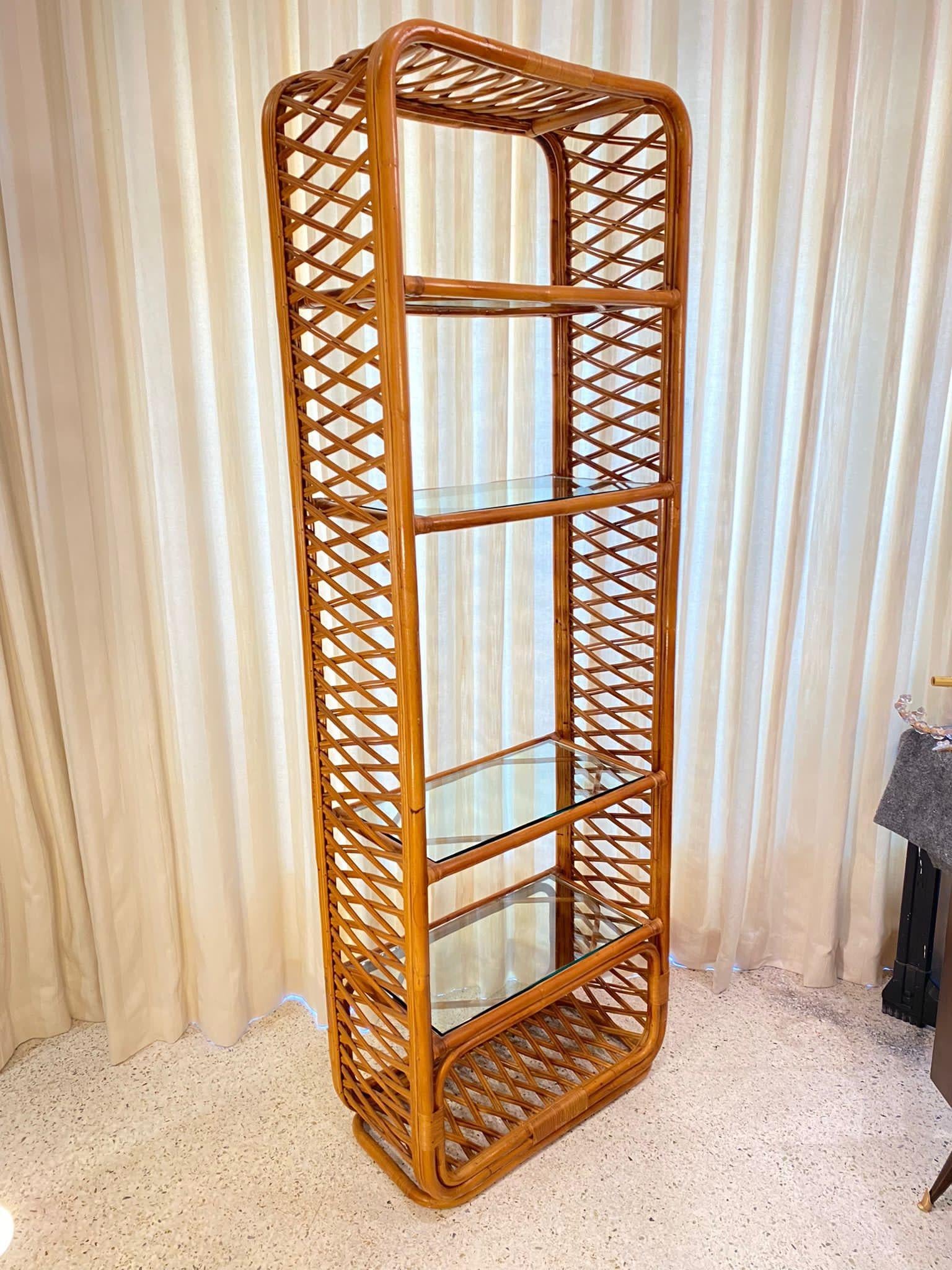 American Vintage Lattice Style Bamboo & Rattan Etagere For Sale