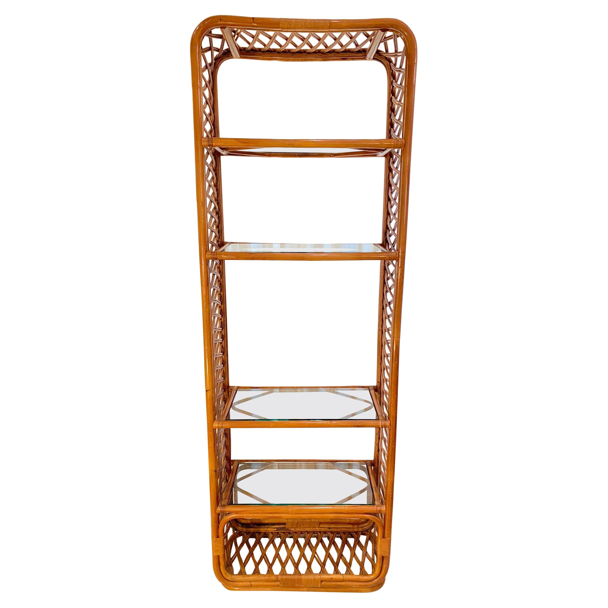 Vintage Lattice Style Bamboo & Rattan Etagere