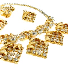 Vintage Latticed Leaf Crystal Parure 1950s