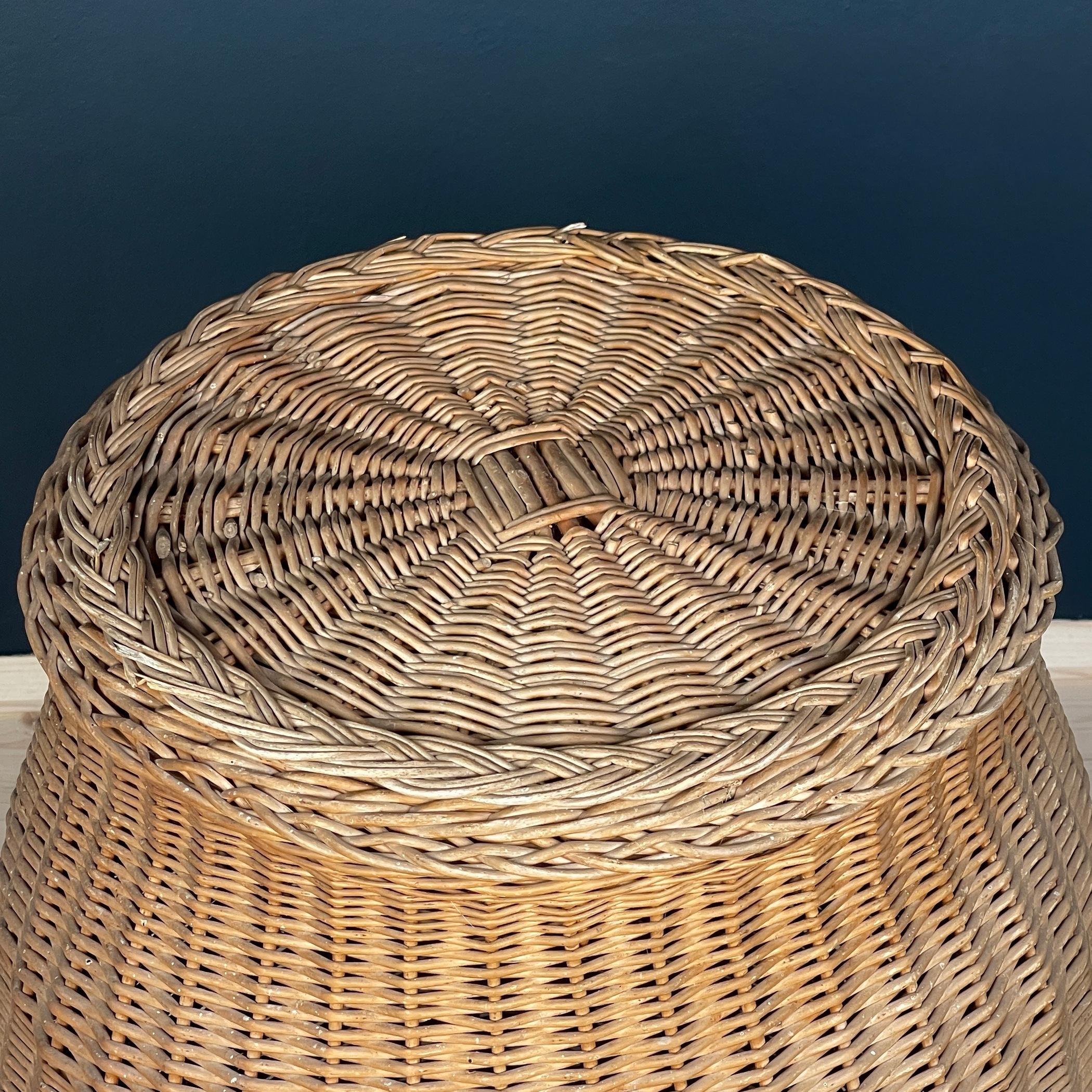 Slovenian Vintage laundry basket wicker weaving Yugoslavia 1970s  For Sale