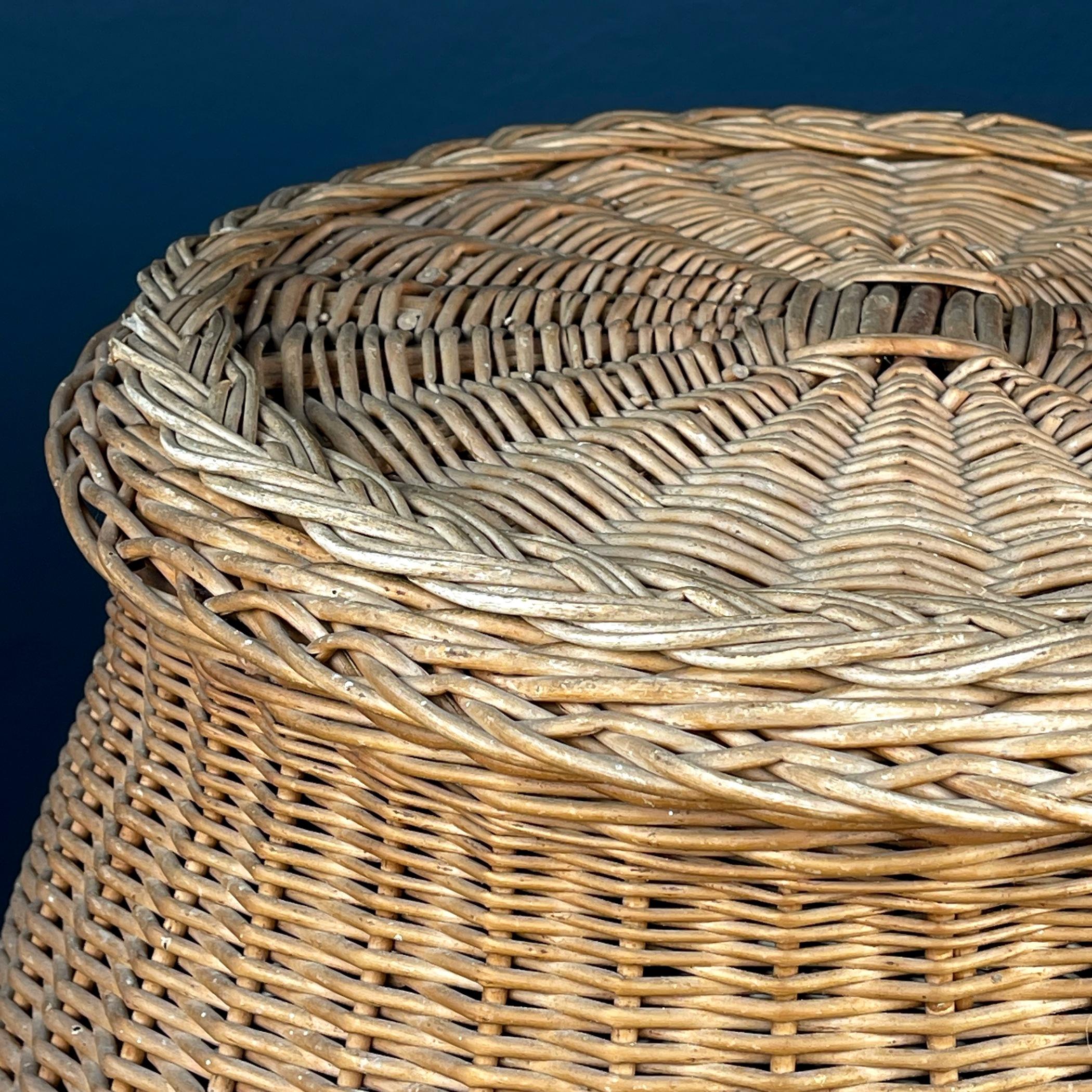 20th Century Vintage laundry basket wicker weaving Yugoslavia 1970s  For Sale