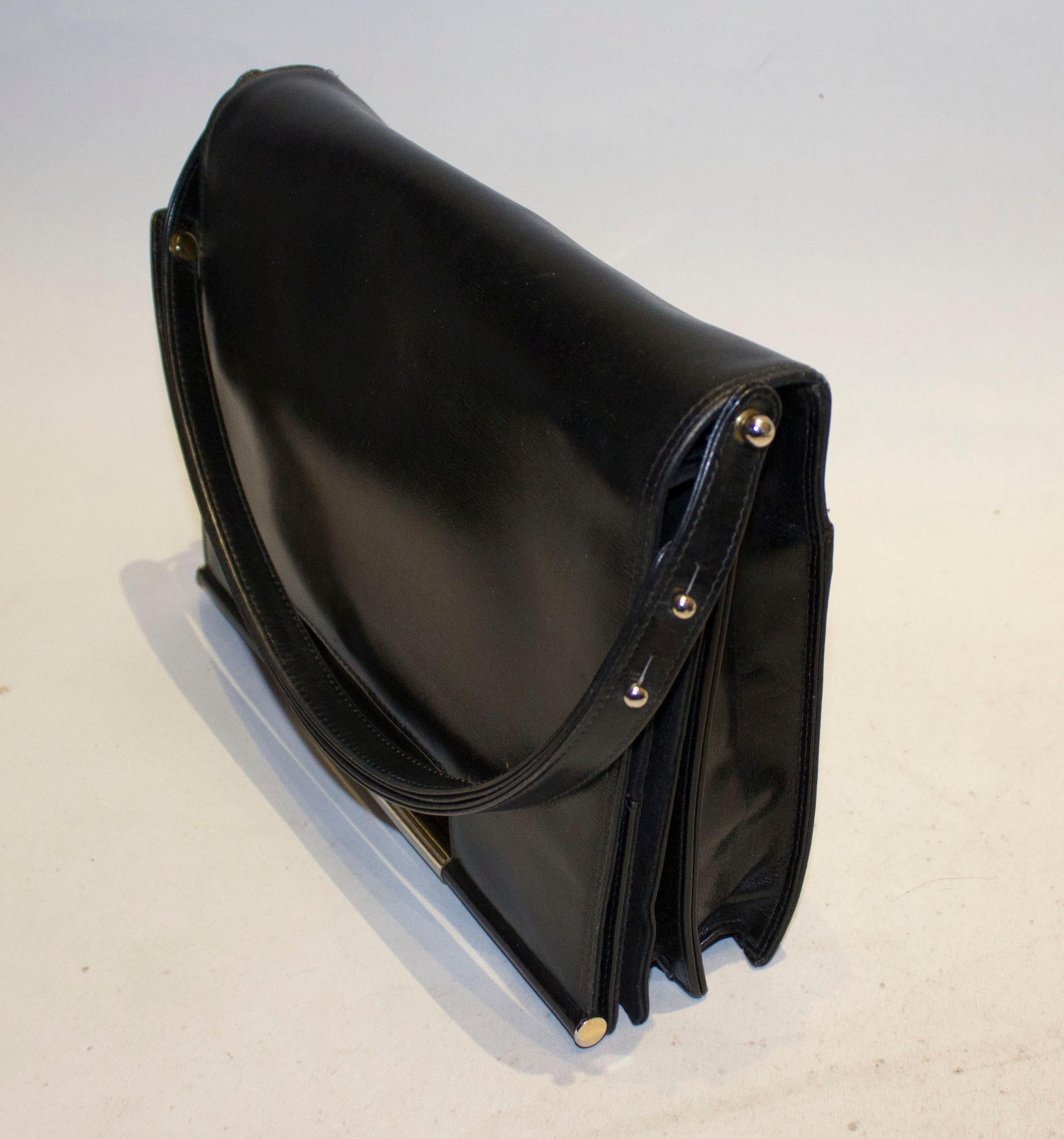 Vintage Launer Black Leather Bag In Good Condition In London, GB