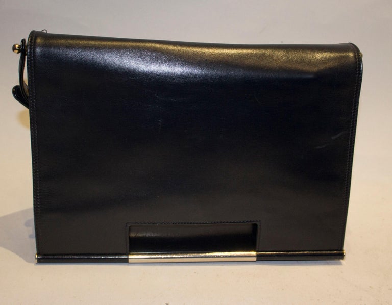 Black Vintage Launer Blue Leather Bag For Sale