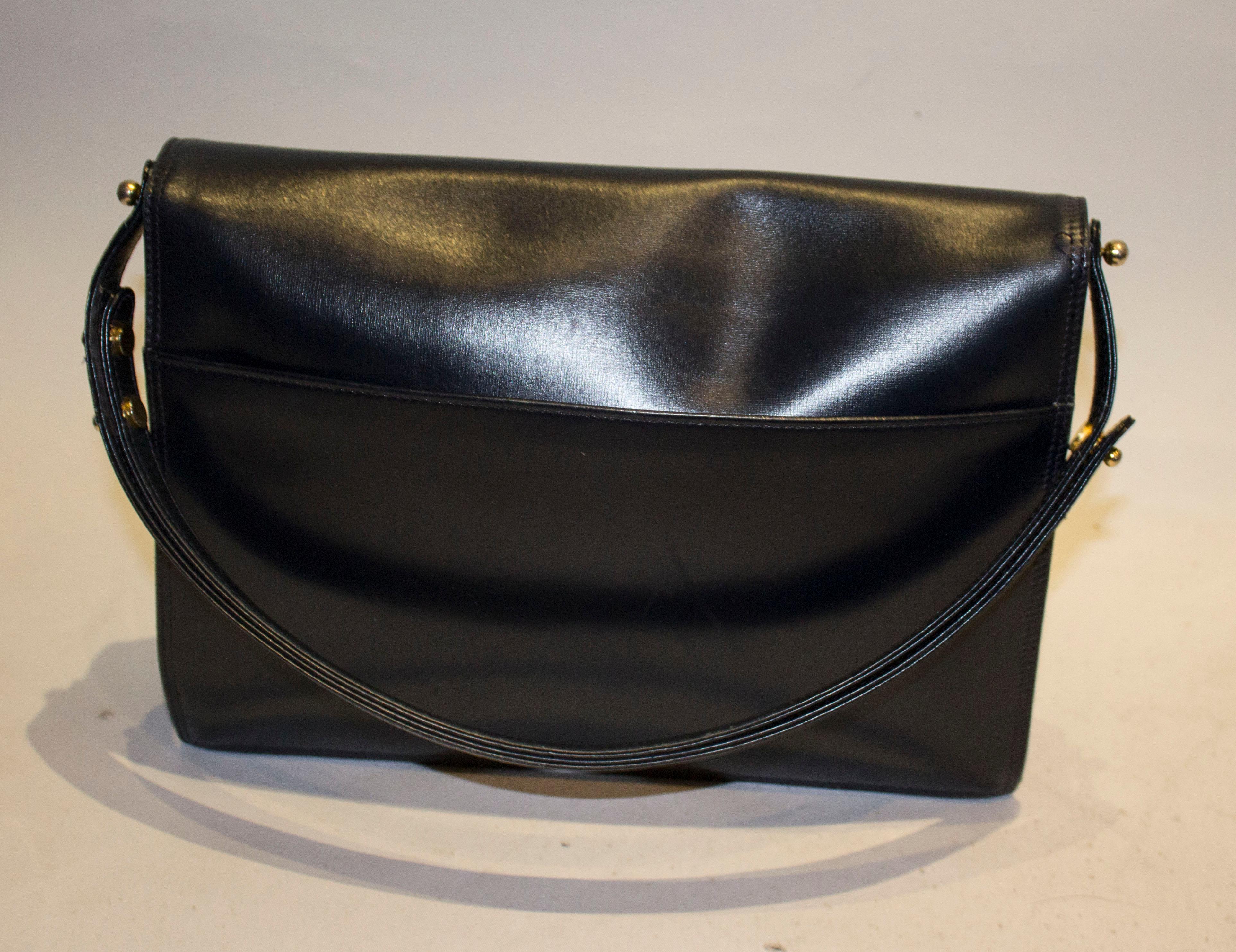 Black Vintage Launer Blue Leather Bag
