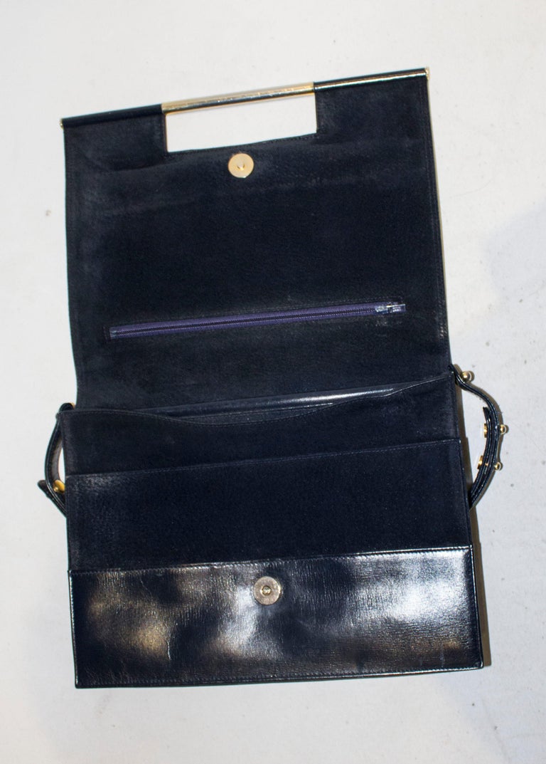 Vintage Launer Blue Leather Bag For Sale 2