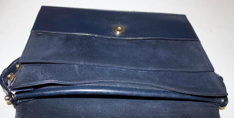 Vintage Launer Blue Leather Bag For Sale 3