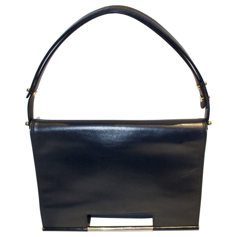 Vintage Launer Blue Leather Bag For Sale