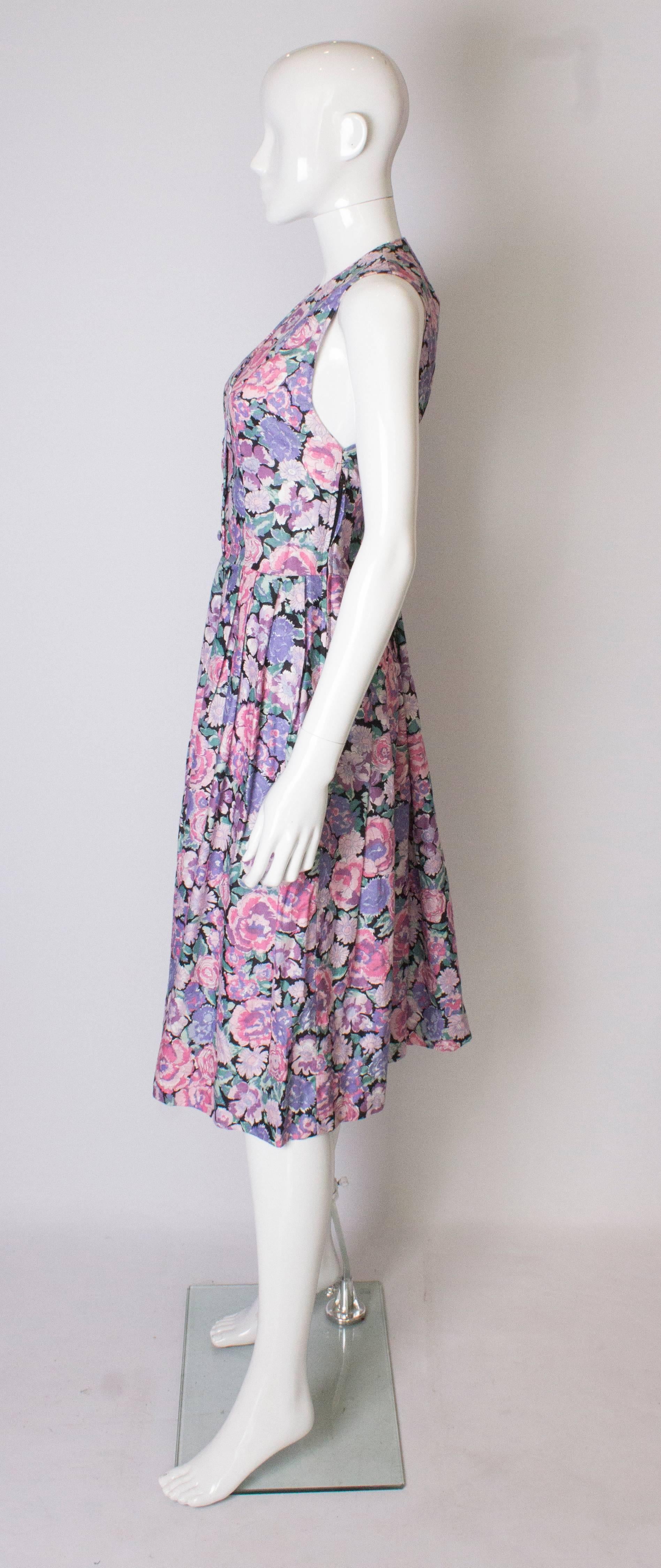 Gray Vintage Laura Ashley Floral Cotton / Linen Dress