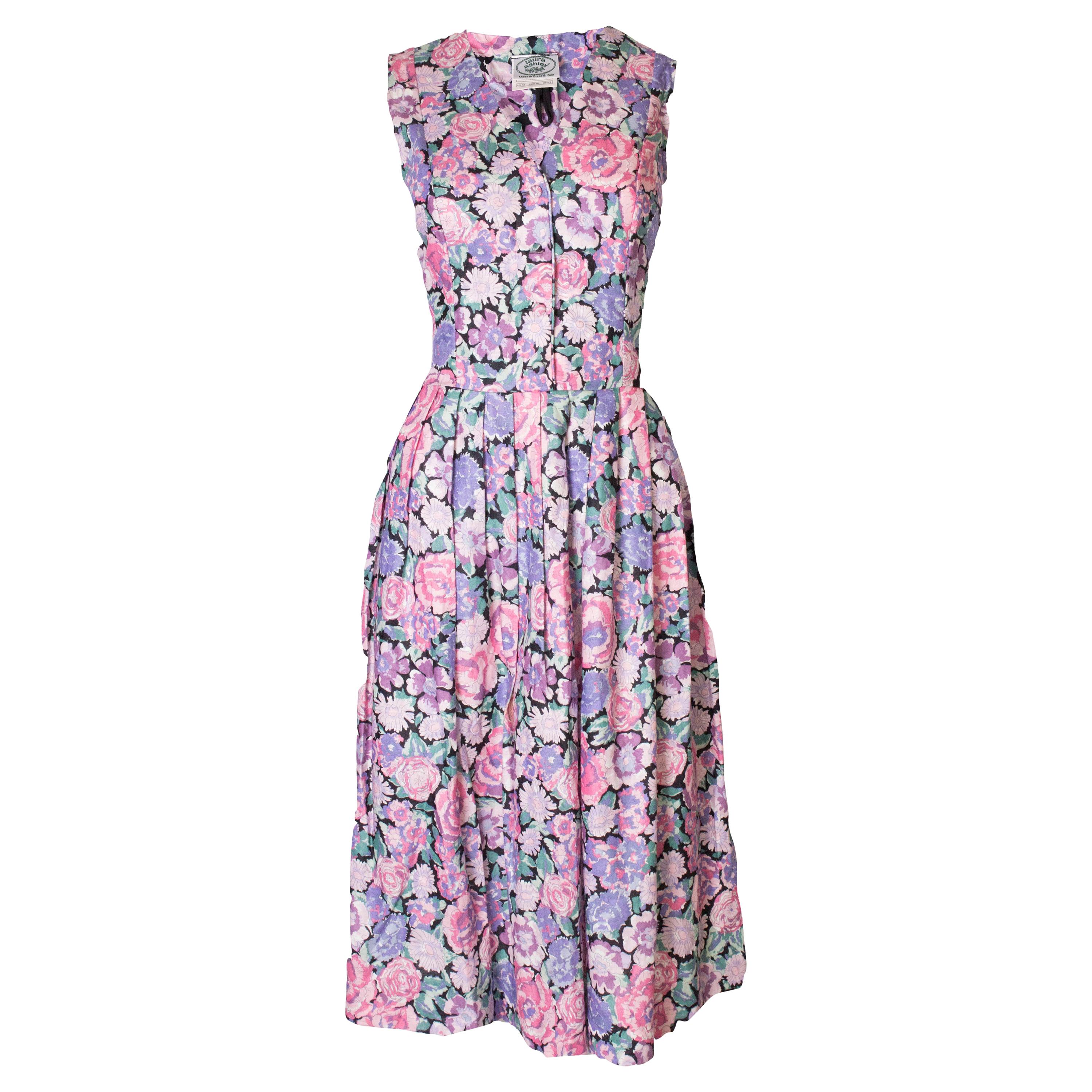 Vintage Laura Ashley Floral Cotton / Linen Dress