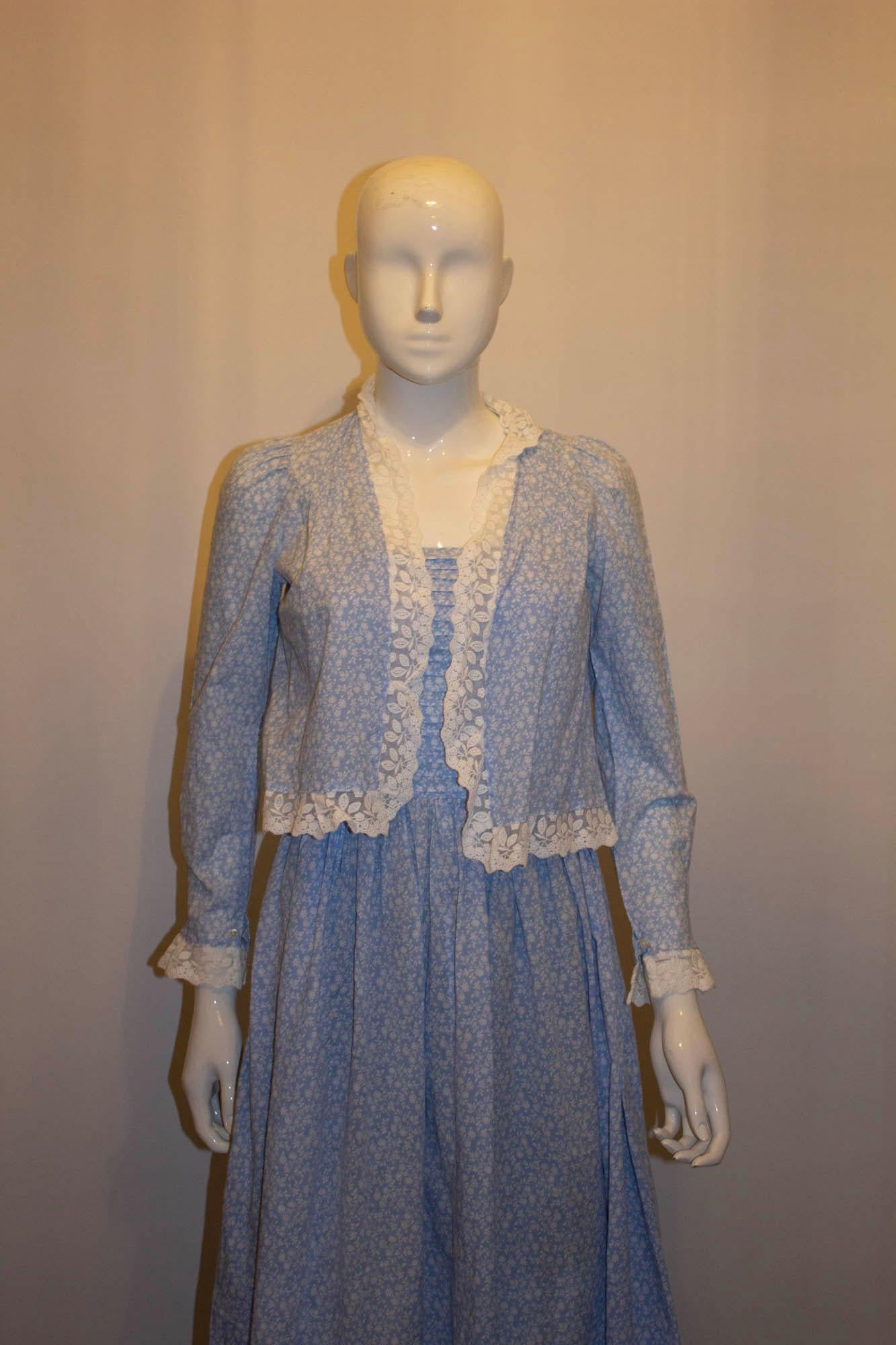 Gray Vintage Laura Ashley Floral Dress and Bolero For Sale