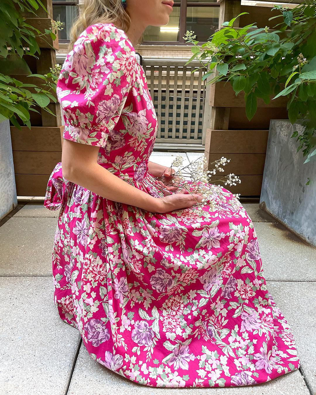 Vintage Laura Ashley Floral Dress: Collectors, take note: this 1980s floral dress is classic Laura Ashley, with its floral chintz print, square neckline, puff sleeves, fitted bodice with a slightly dropped waistline, and full skirt— SO many classic